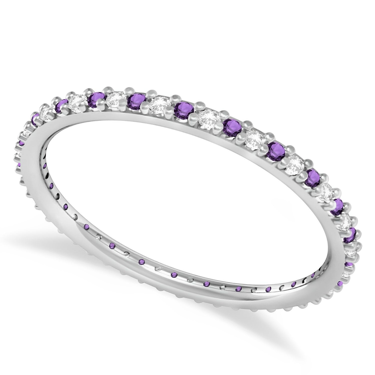 Eternity Diamond & Amethyst Wedding Band in 14k White Gold Top View