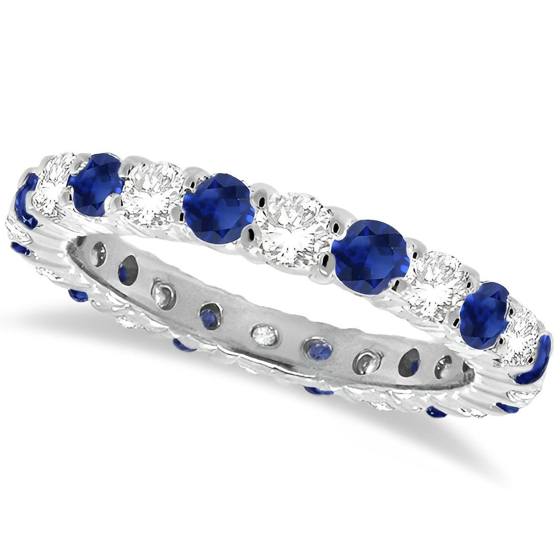 Eternity Diamond & Blue Sapphire Ring in 14k White Gold (1.07ct) Top View
