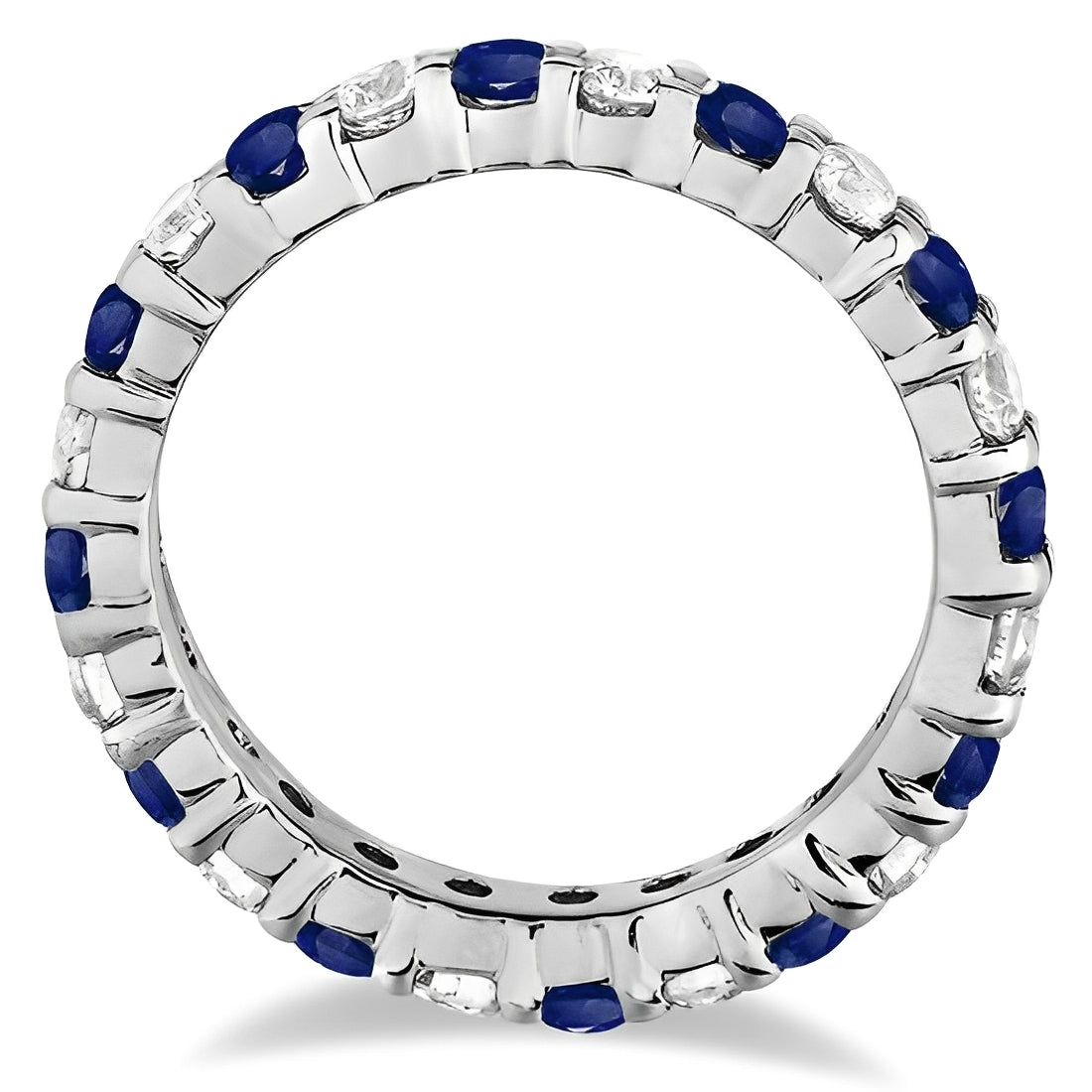 Eternity Diamond & Blue Sapphire Ring in 14k White Gold (1.07ct) Front View