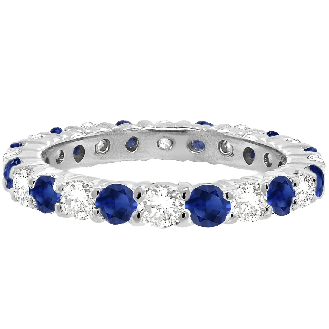 Eternity Diamond & Blue Sapphire Ring in 14k White Gold (1.07ct) Flat View