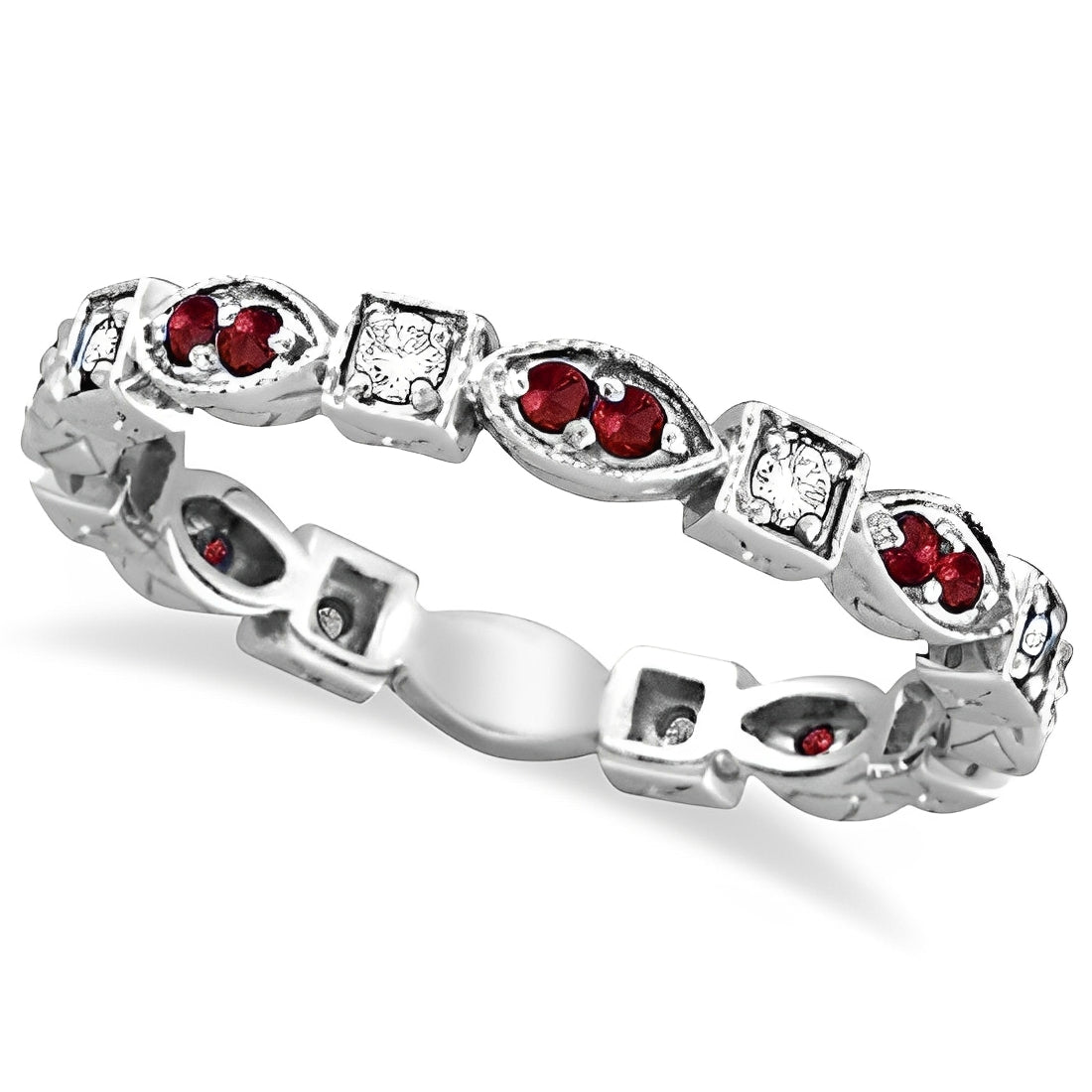 Eternity Diamond & Garnet Anniverasry Ring in 14k White Gold (0.47ct)