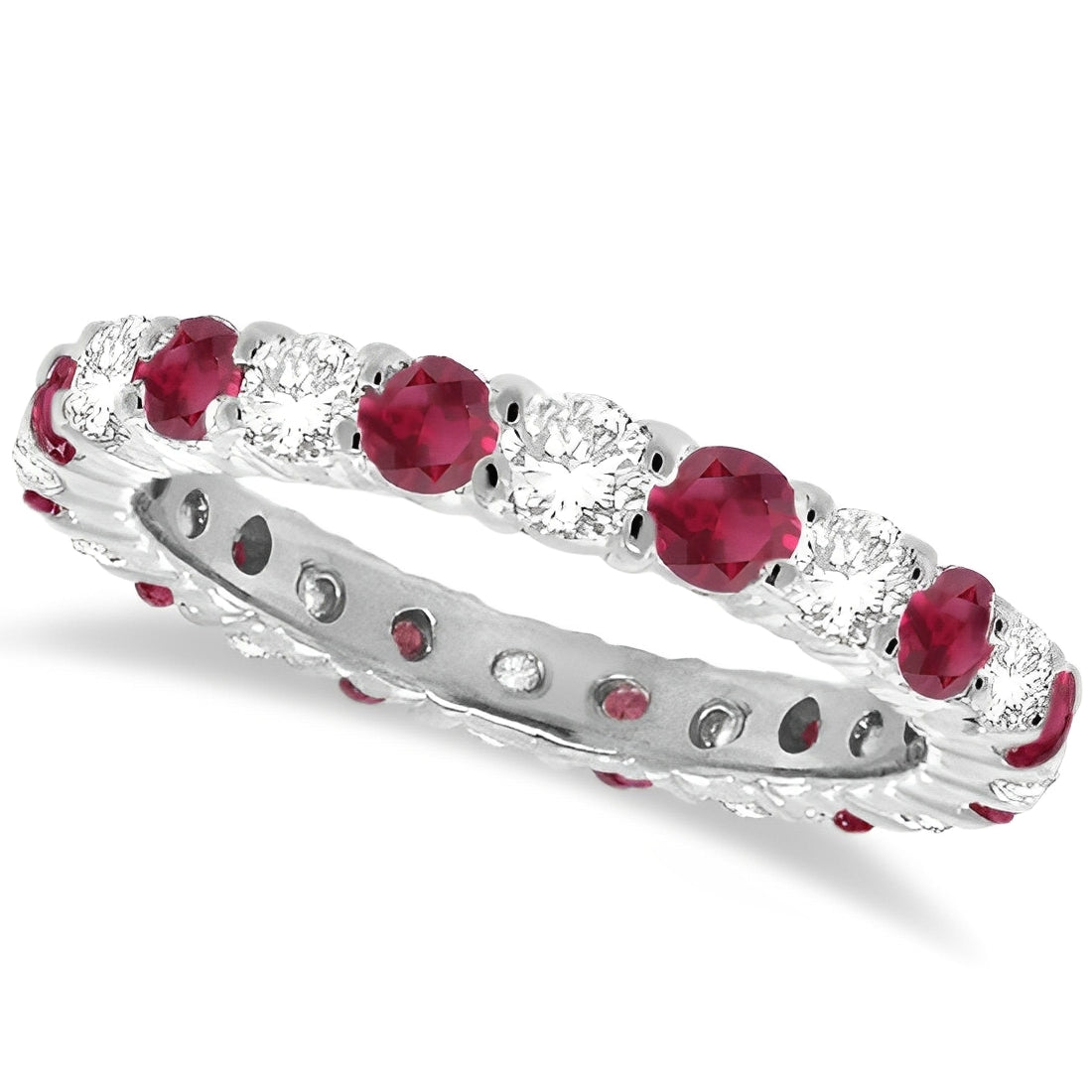 Eternity Diamond & Garnet Ring in 14k White Gold (1.07ct) Top View