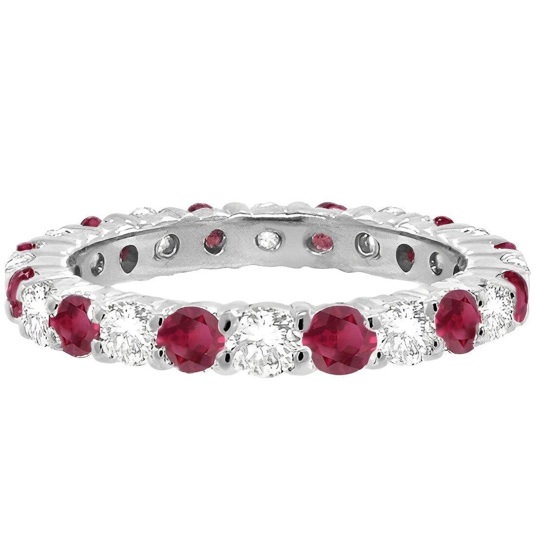 Eternity Diamond & Garnet Ring in 14k White Gold (1.07ct) Flat View
