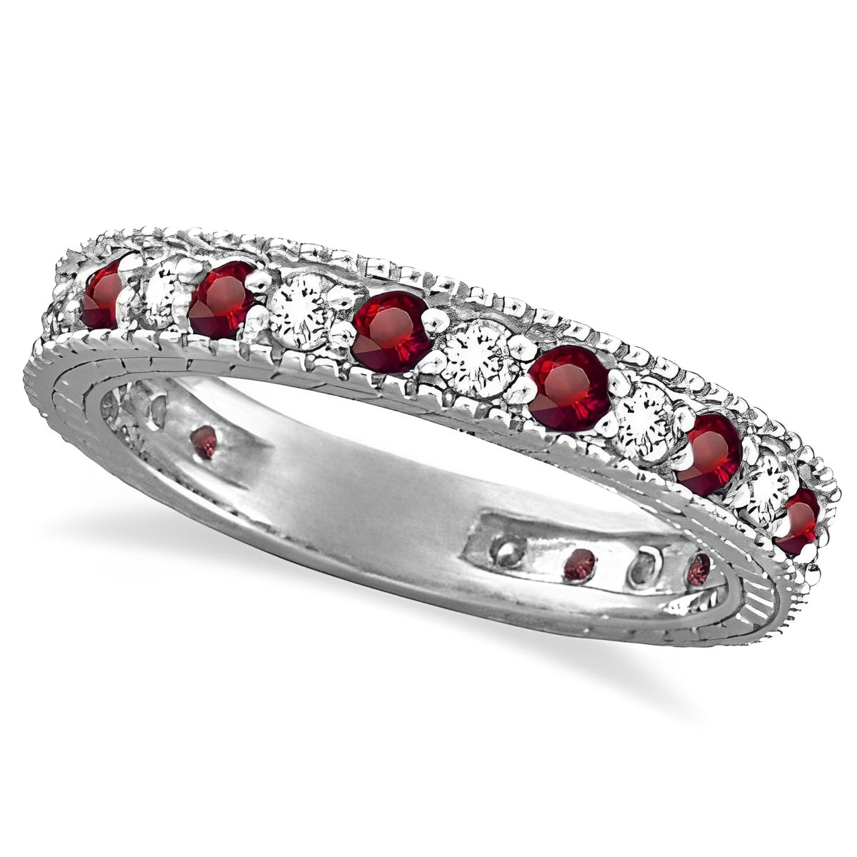 Eternity Diamond & Garnet Ring in 14k White Gold (1.08ctw) Top View