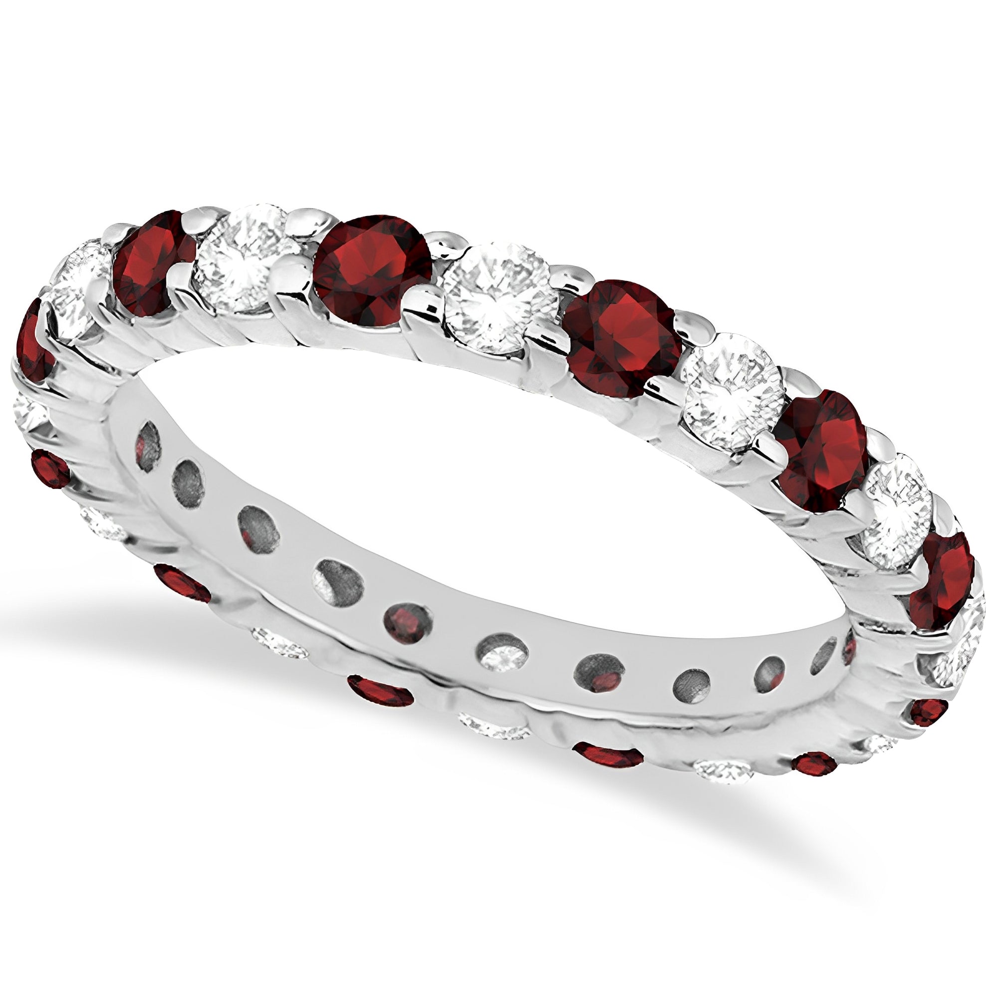 Eternity Diamond & Garnet Ring in 14k White Gold (2.35ct) Top View