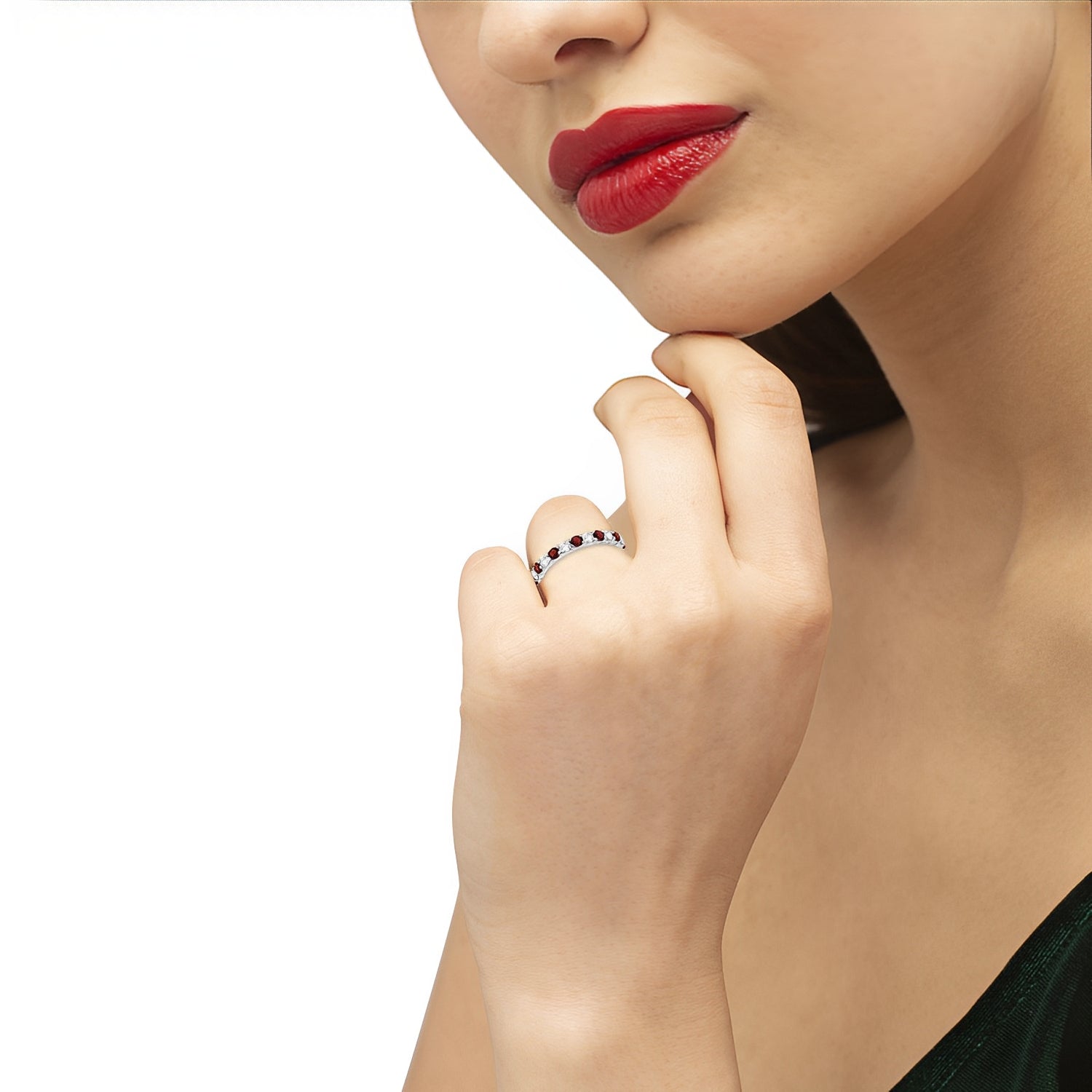 Eternity Diamond & Garnet Ring in 14k White Gold (2.35ct) on Woman