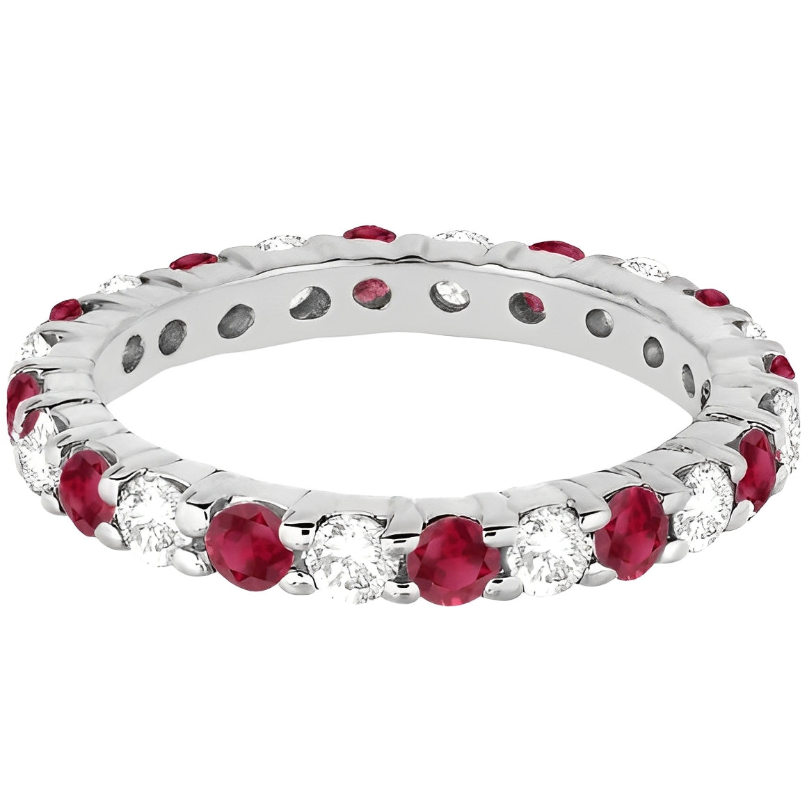 Eternity Diamond & Garnet Ring in 14k White Gold (2.35ct) Flat View