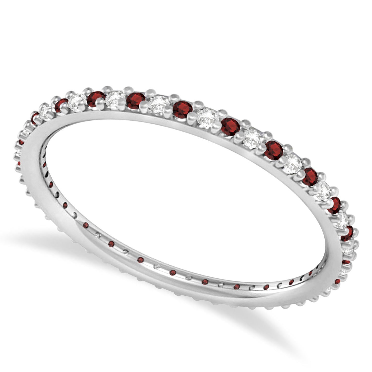 Eternity Petite Diamond & Garnet Ring 14k White Gold (0.25ct) Top View