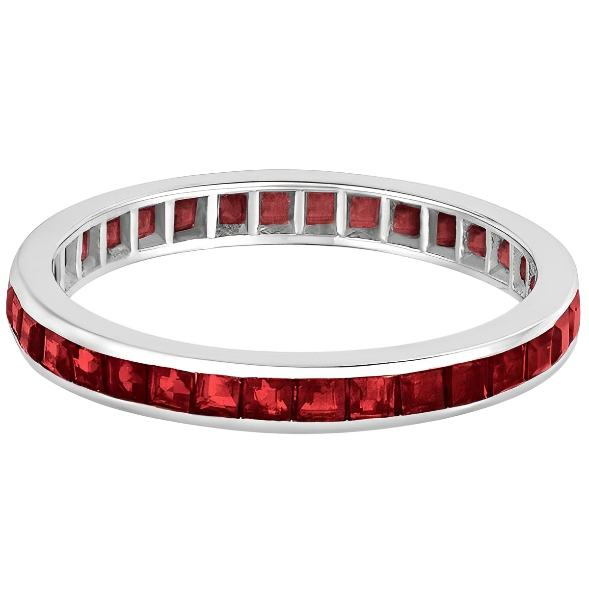 Eternity Princess Cut Garnet Ring in 14k White Gold (1.20ct) Flat View