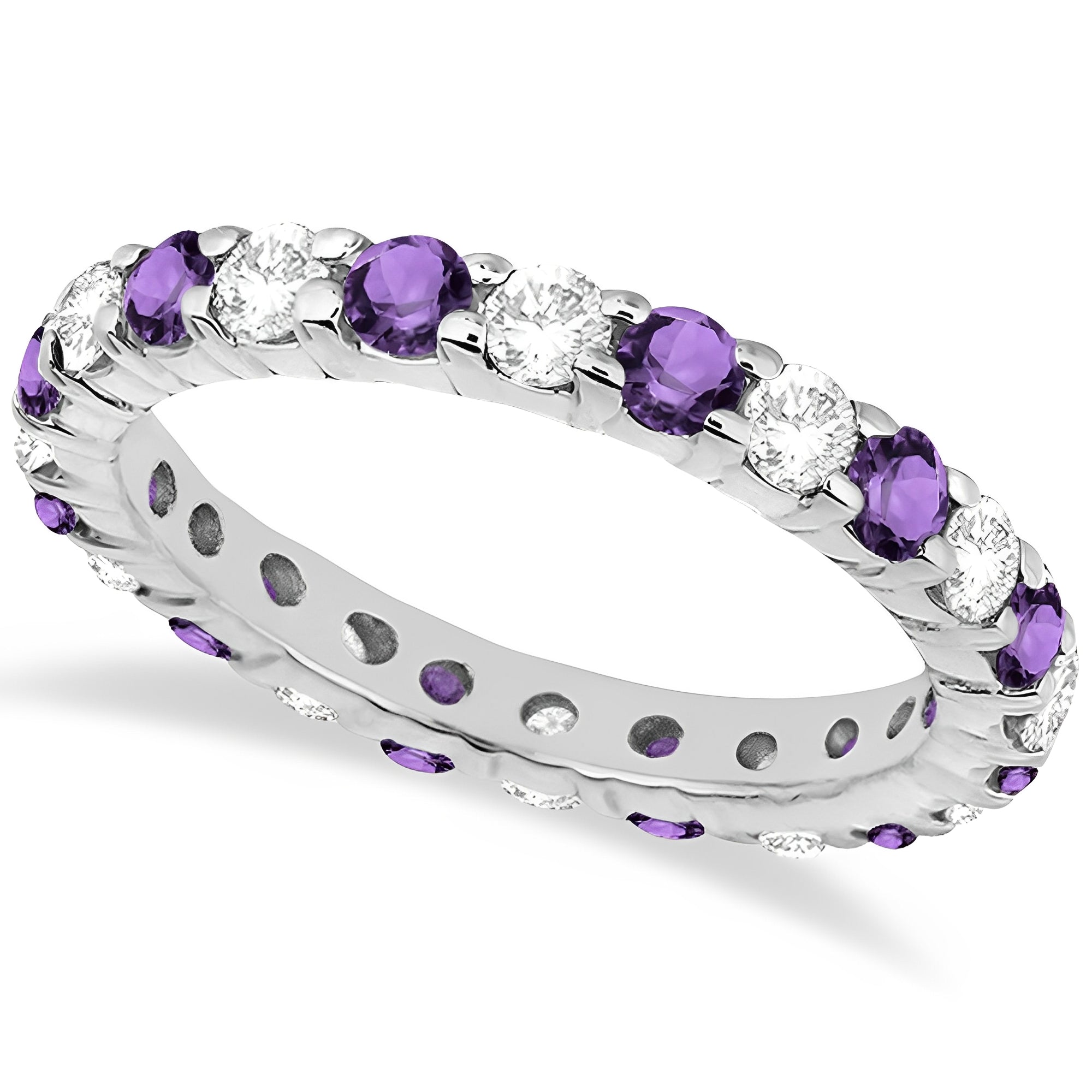Eternity Diamond & Amethyst Ring in 14k White Gold (2.40ct) Top View