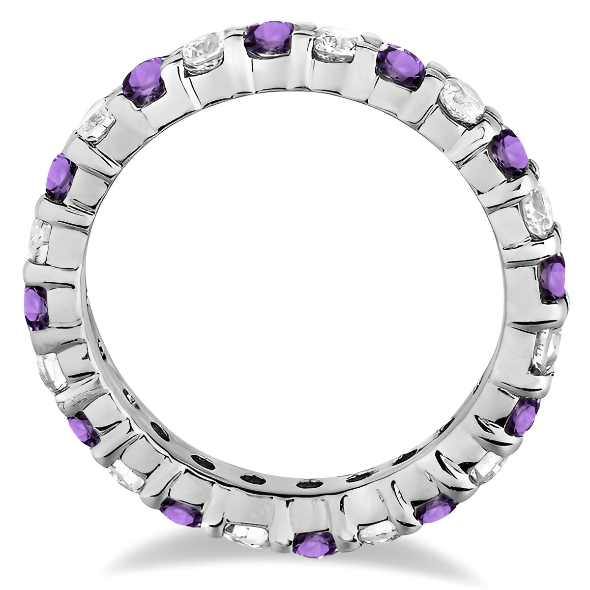 Eternity Diamond & Amethyst Ring in 14k White Gold (2.40ct) Front View
