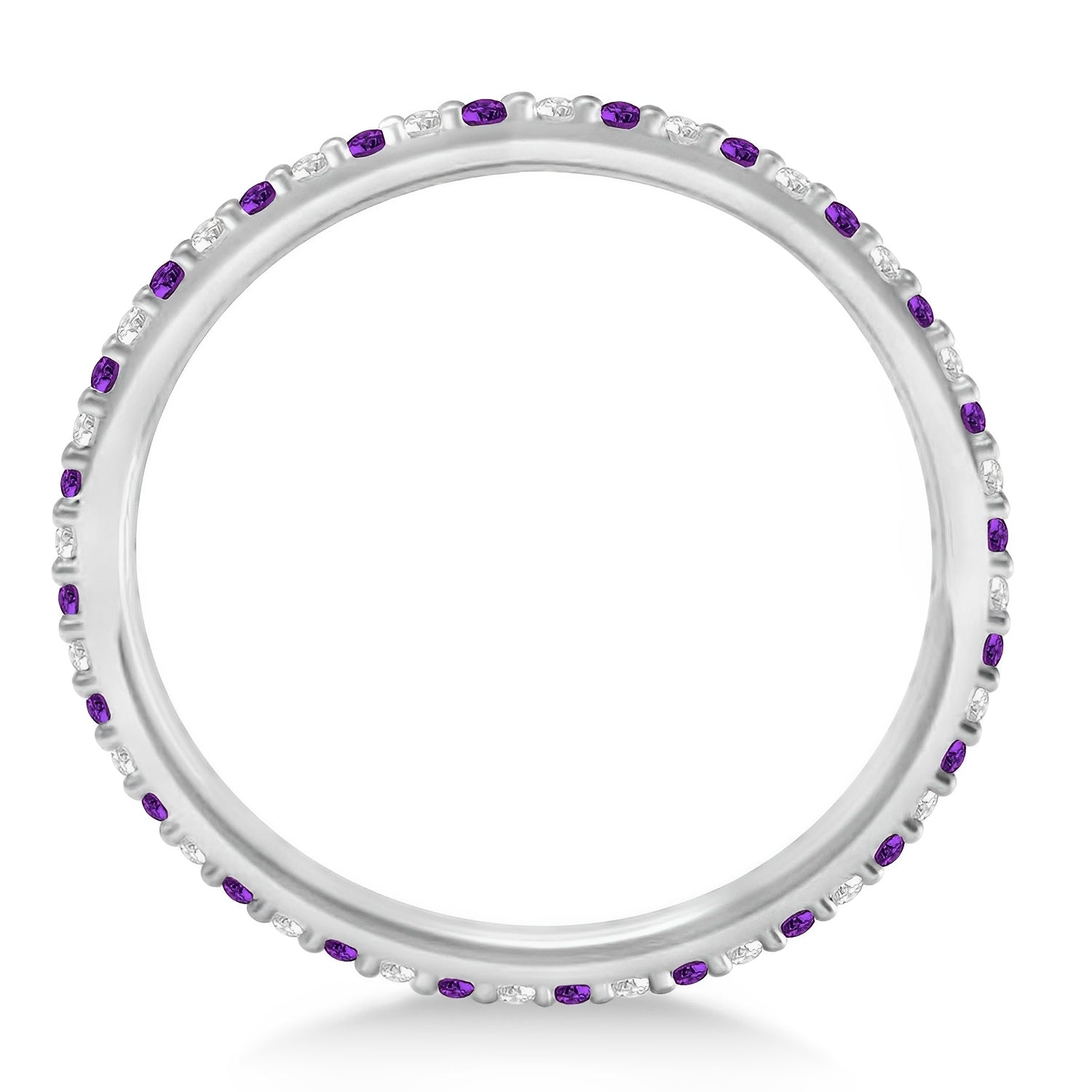 Eternity Diamond & Amethyst Wedding Band in 14k White Gold Front View