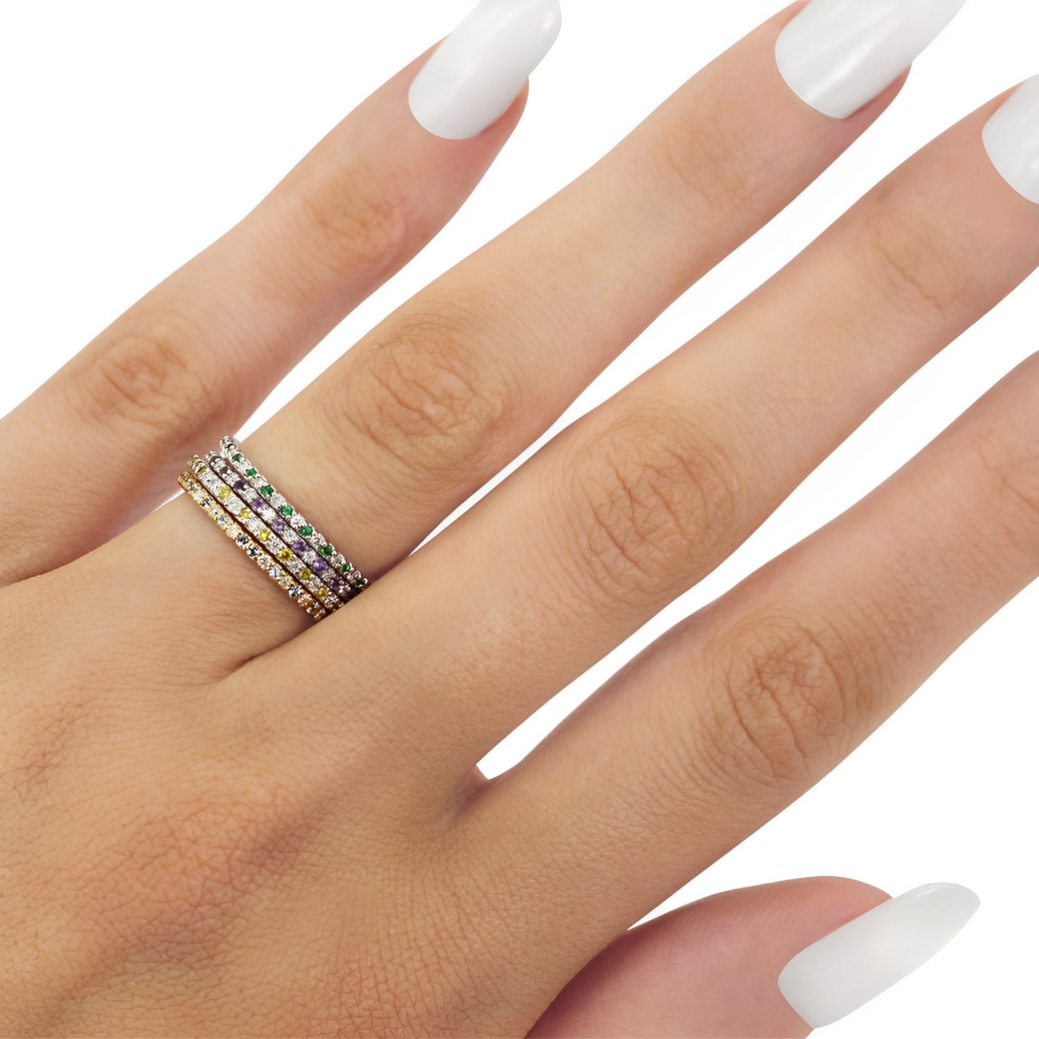 Eternity Diamond & Amethyst Wedding Band in 14k White Gold other Stones