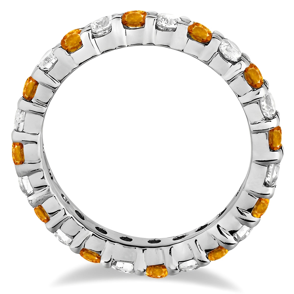 Eternity Diamond & Citrine Ring Band 14k White Gold (2.40ct) Front View