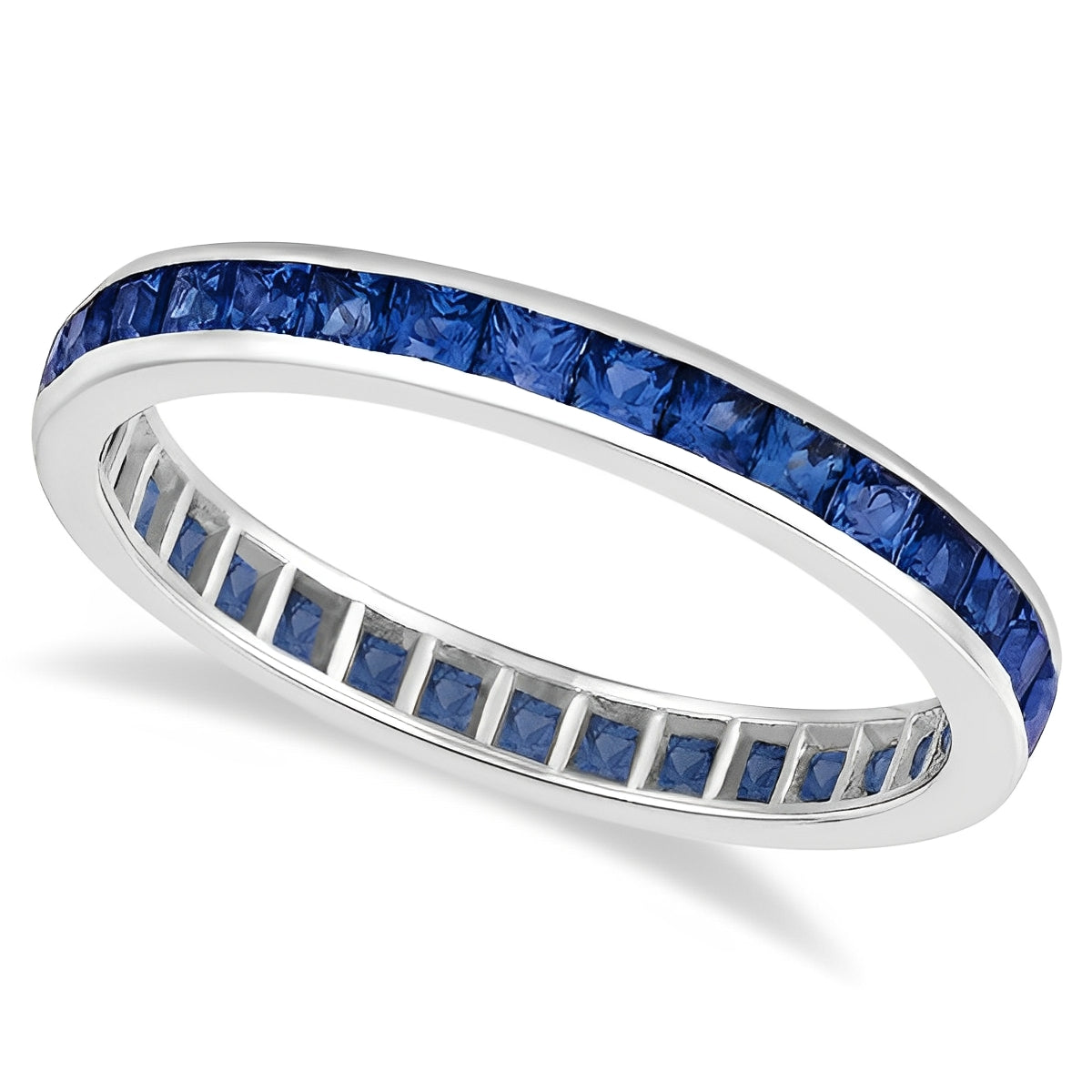 Eternity Princess-Cut Blue Sapphire Ring in 14k White Gold (1.36ct) Top View
