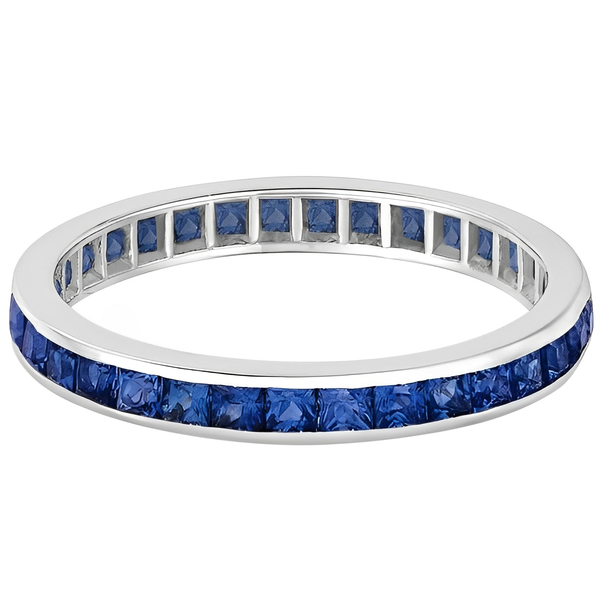 Eternity Princess-Cut Blue Sapphire Ring in 14k White Gold (1.36ct) Flat View