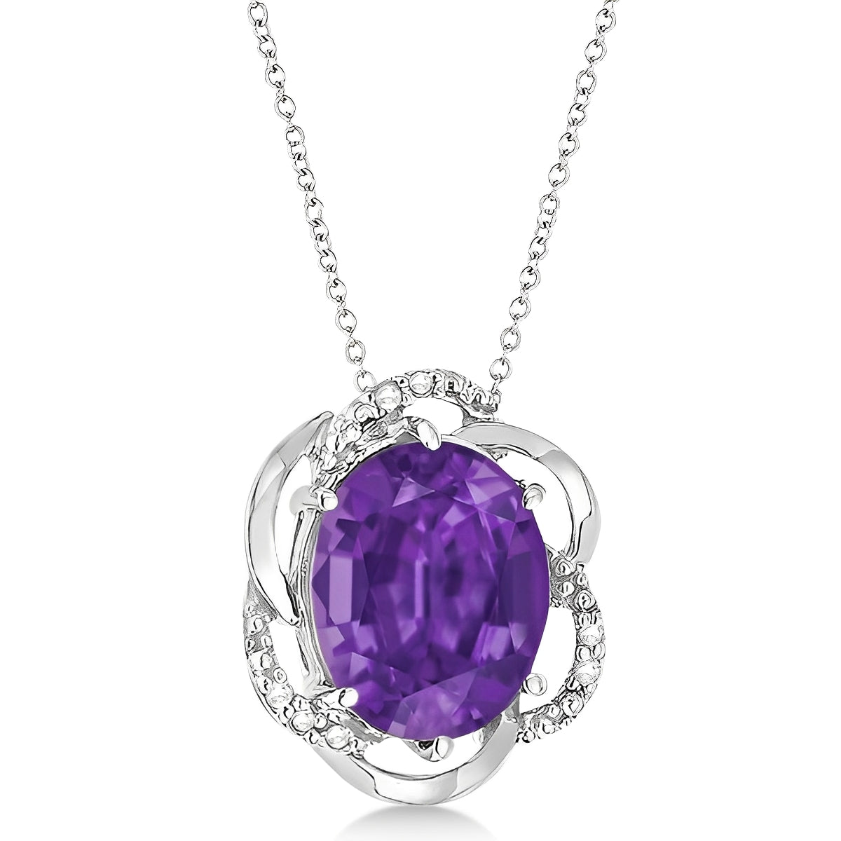 Floral Diamond & Amethyst Necklace in 14k White Gold (2.45ct) Front View2