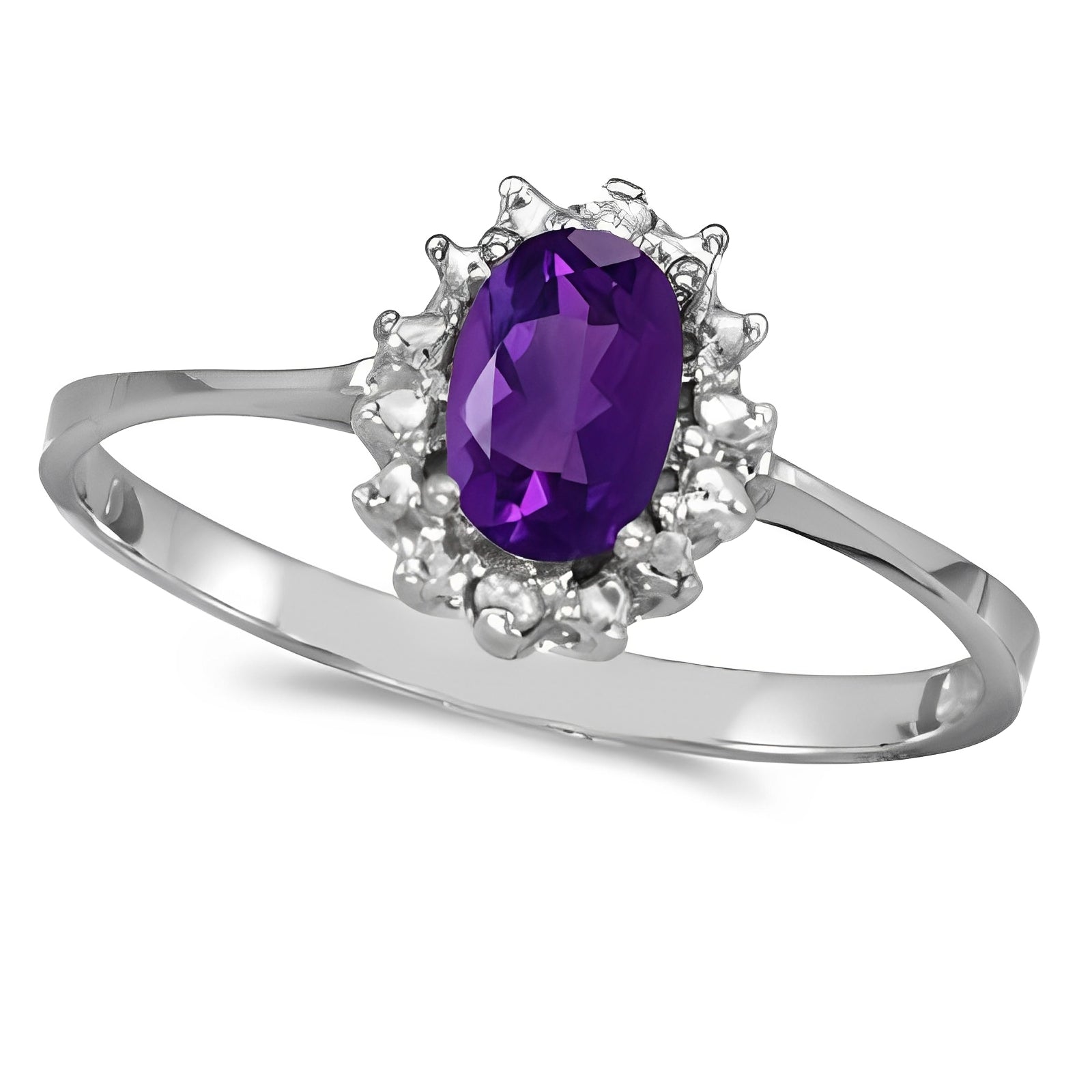 Flower Shaped Diamond & Amethyst Ring in 14k White Gold (0.45ct) Top View