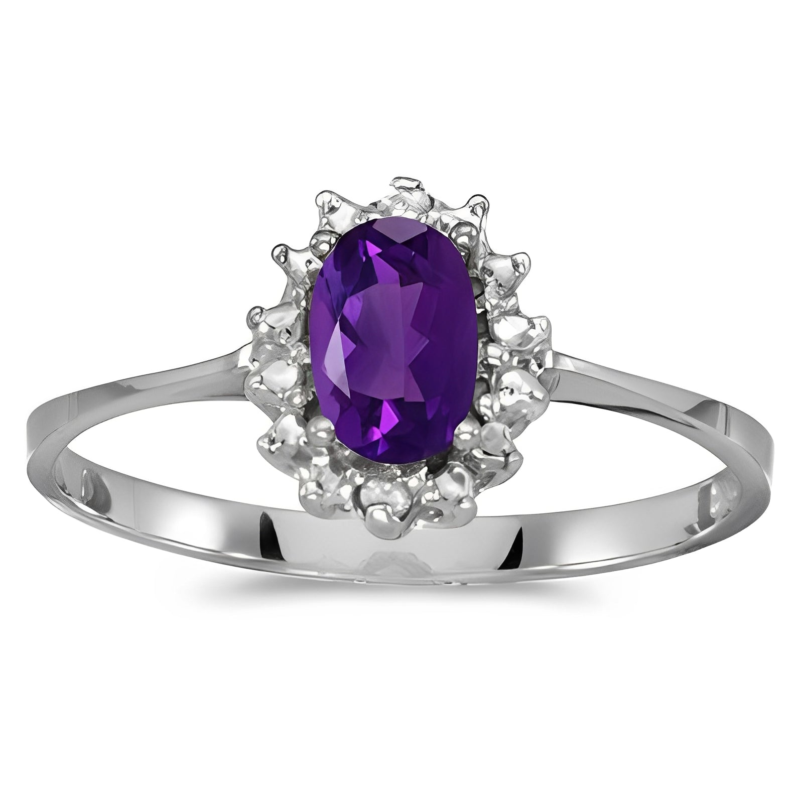 Flower Shaped Diamond & Amethyst Ring in 14k White Gold (0.45ct) Top View 2