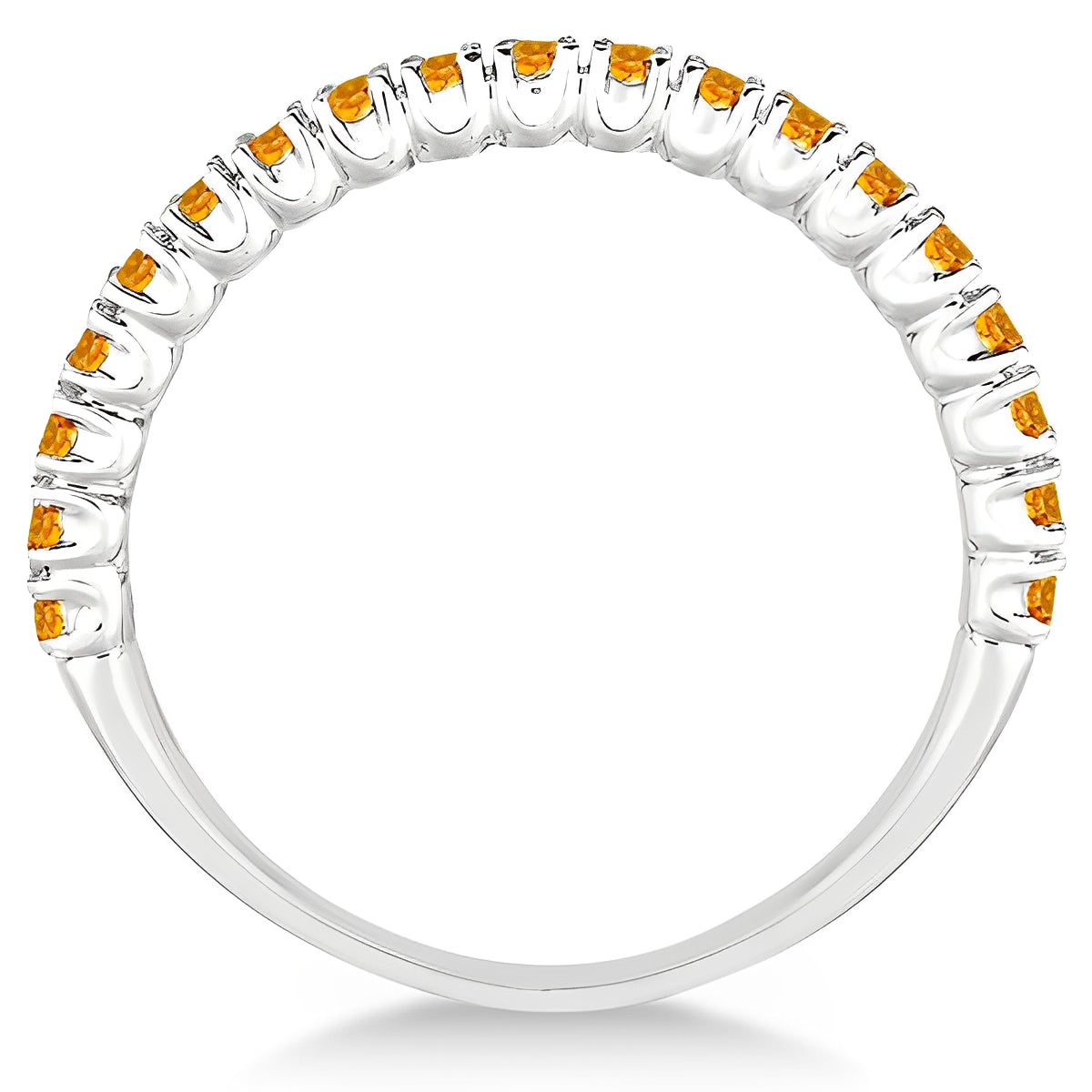 Half-Eternity Pave-Set Thin Citrine Stacking Ring 14k White Gold (0.65ct) Front View