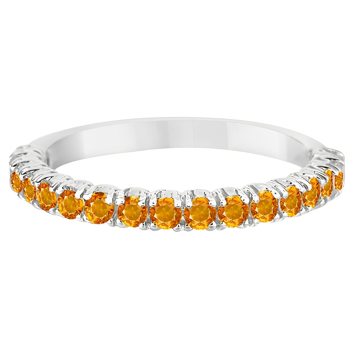 Half-Eternity Pave-Set Citrine Stacking Ring 14k White Gold (0.95ct) Flat View