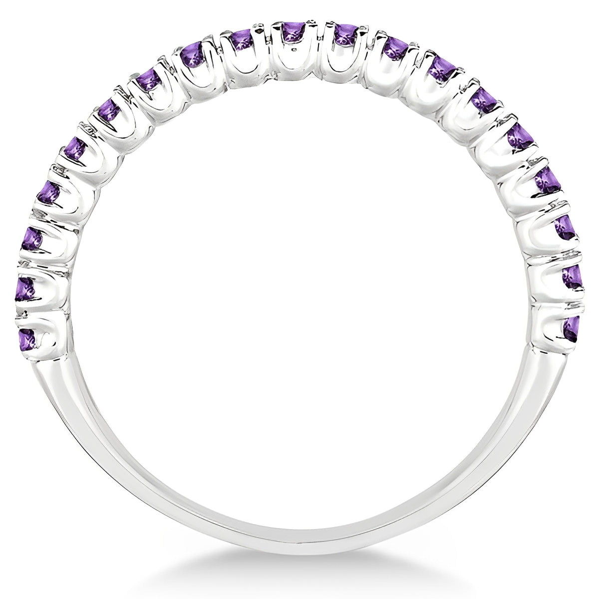 Half-Eternity Pave-Set Thin Amethyst Stack Ring 14k White Gold Front View