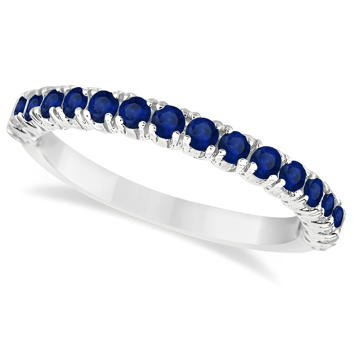 Half-Eternity Pave Blue Sapphire Stacking Ring 14k White Gold (0.95ct) Top View