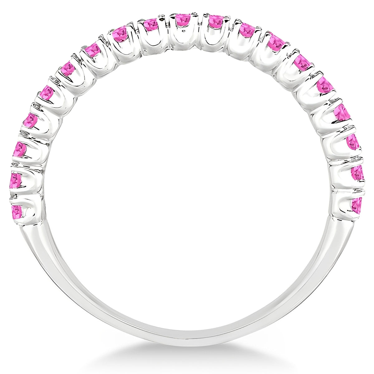Half-Eternity Pink Sapphire Stacking Ring in 14K White Gold – Pave & Prong Set (0.65ct Total) front view