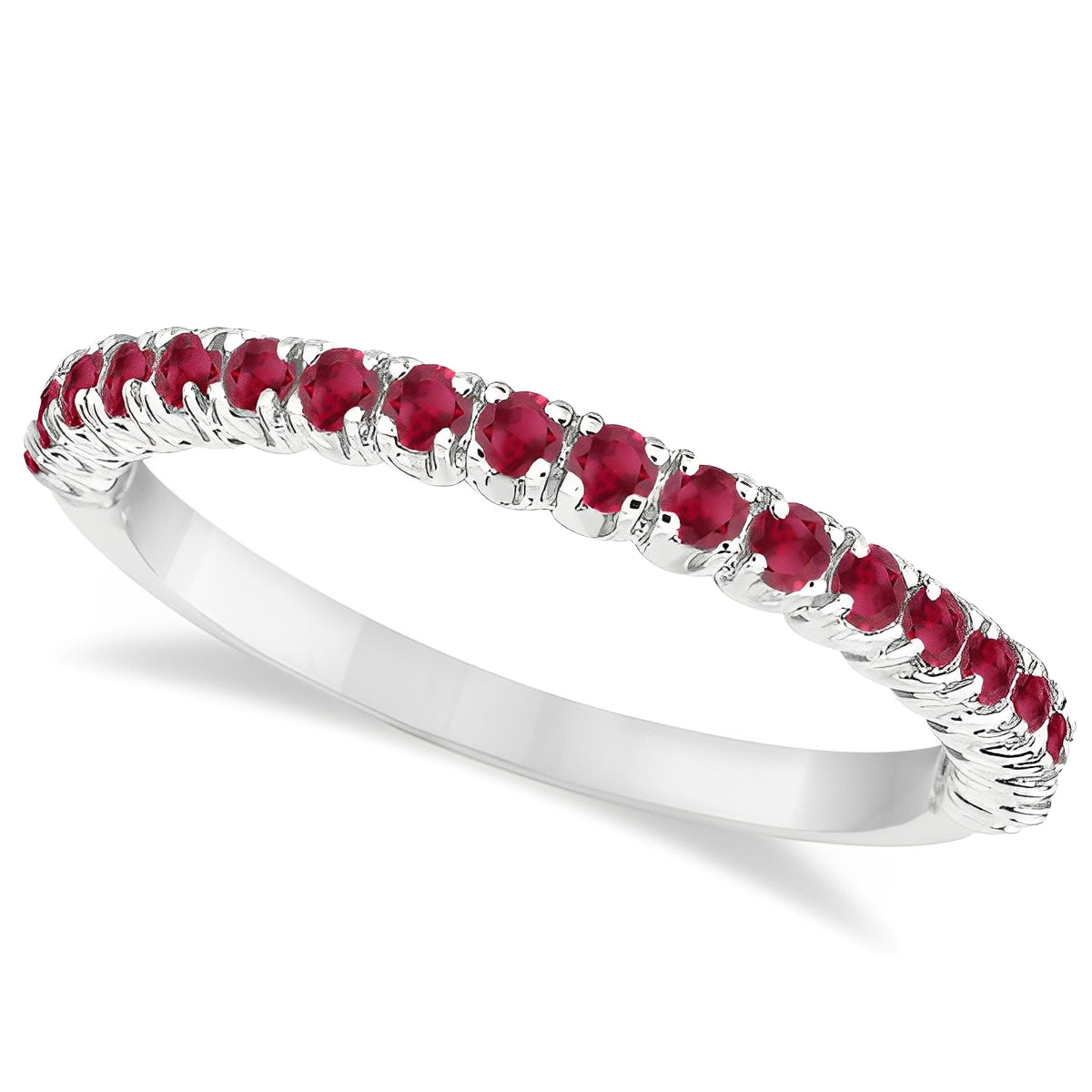 Half-Eternity Ruby Stacking Ring in 14K White Gold – Pave & Prong Set (0.65ct Total) top view