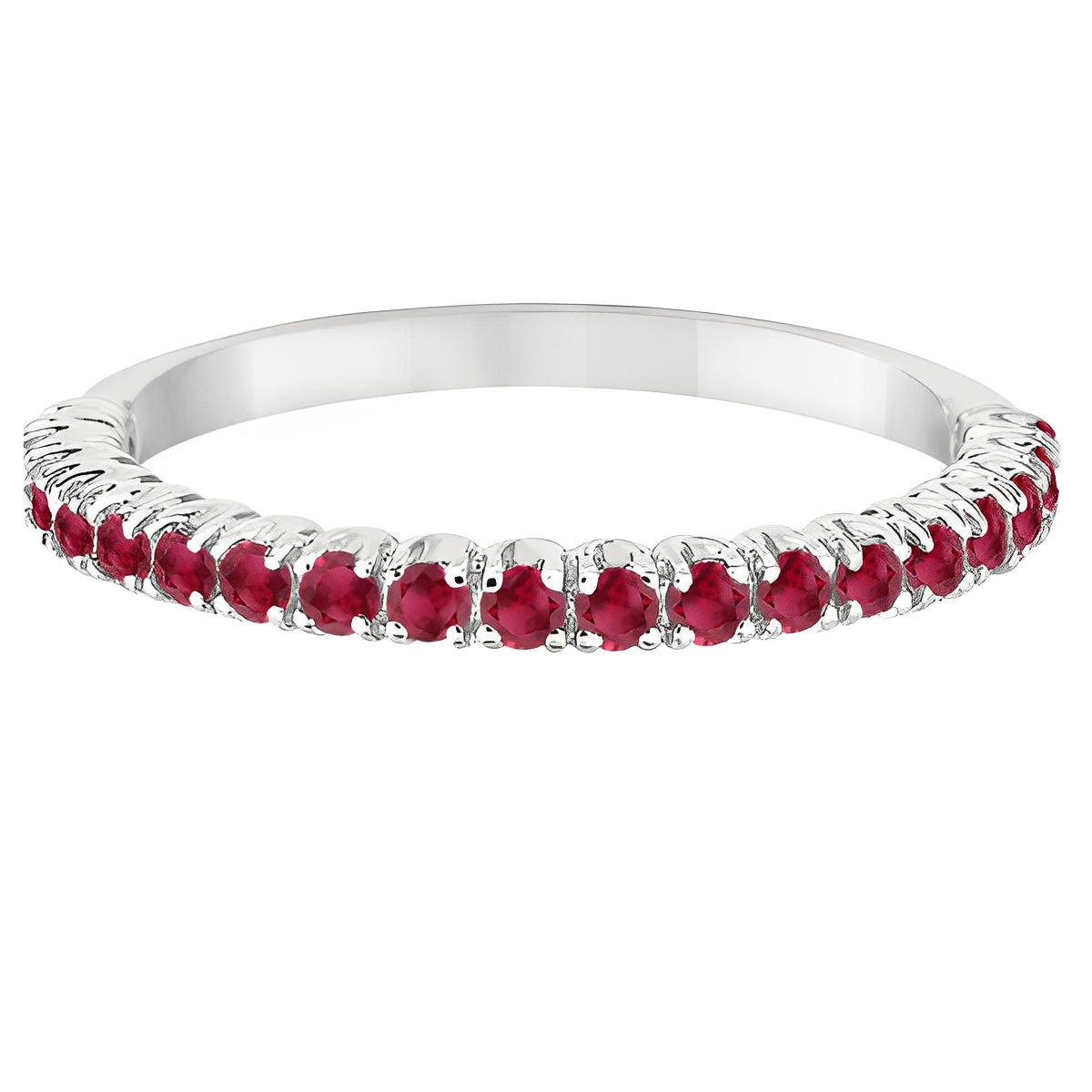 Half-Eternity Ruby Stacking Ring in 14K White Gold – Pave & Prong Set (0.65ct Total) flat view