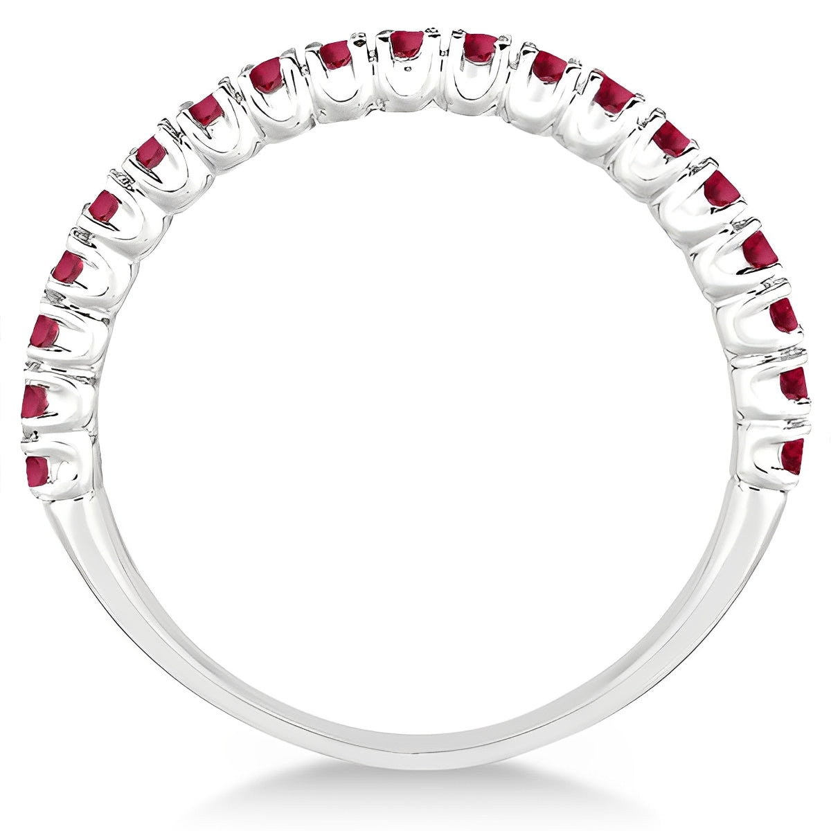 Half-Eternity Ruby Stacking Ring in 14K White Gold – Pave & Prong Set (0.65ct Total) front view