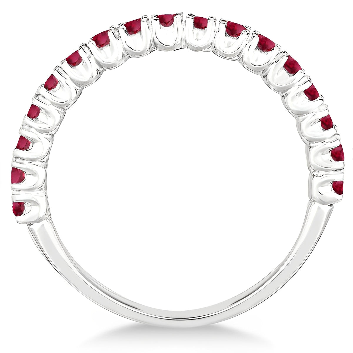 Half-Eternity Ruby Stacking Ring in 14K White Gold – Pave & Prong Set (0.95ct Total) front view