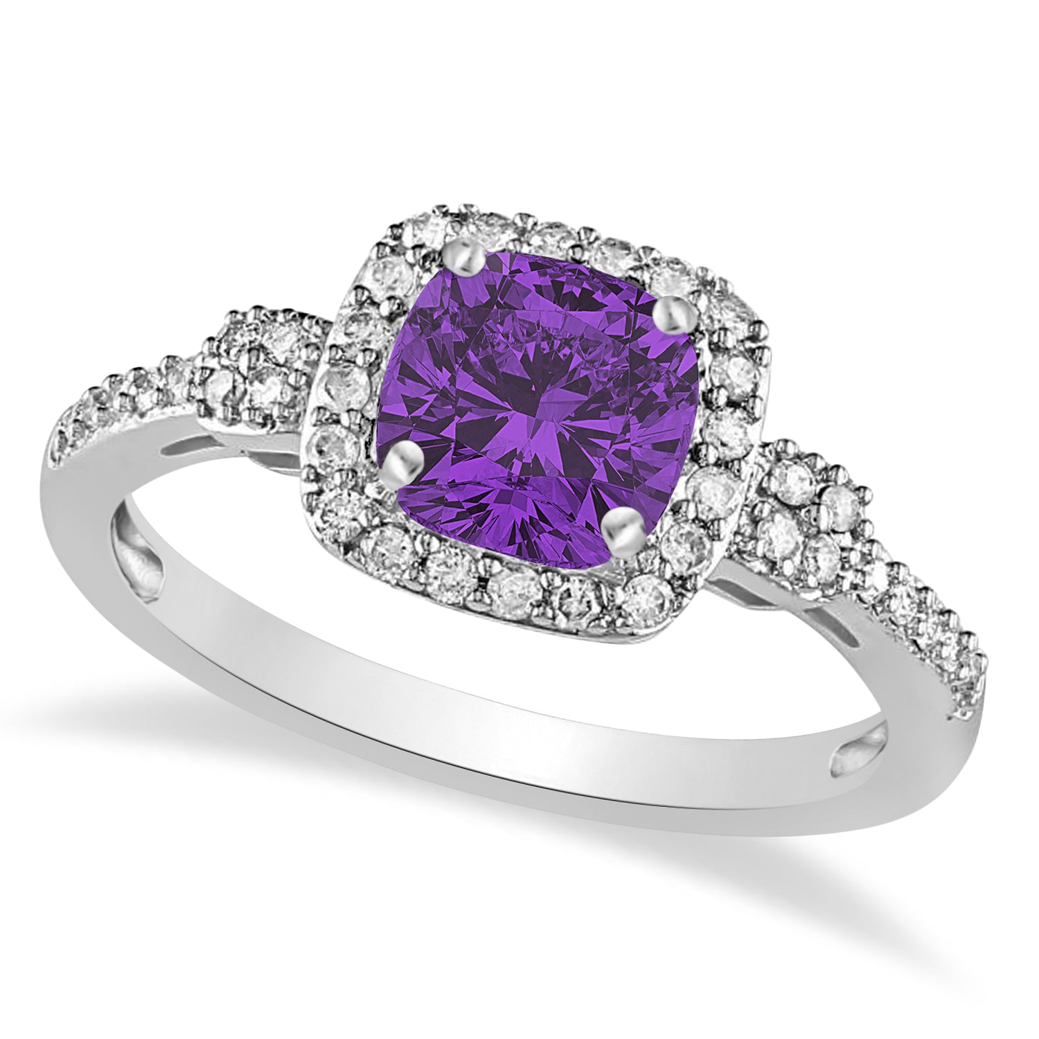 Halo Diamond & Amethyst Engagement Ring in 14k White Gold (1.01ct) Top View