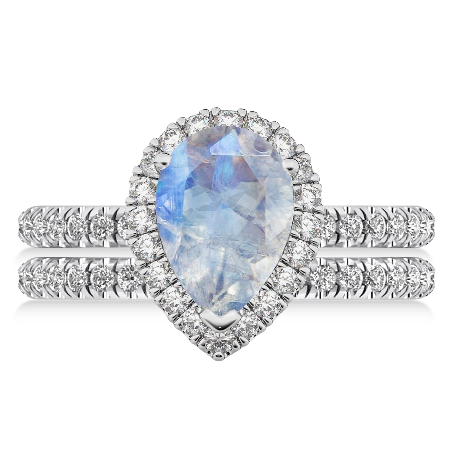 Halo Diamond & Pear Cut Opal Bridal Set in 14K White Gold (2.78ct) Flat View