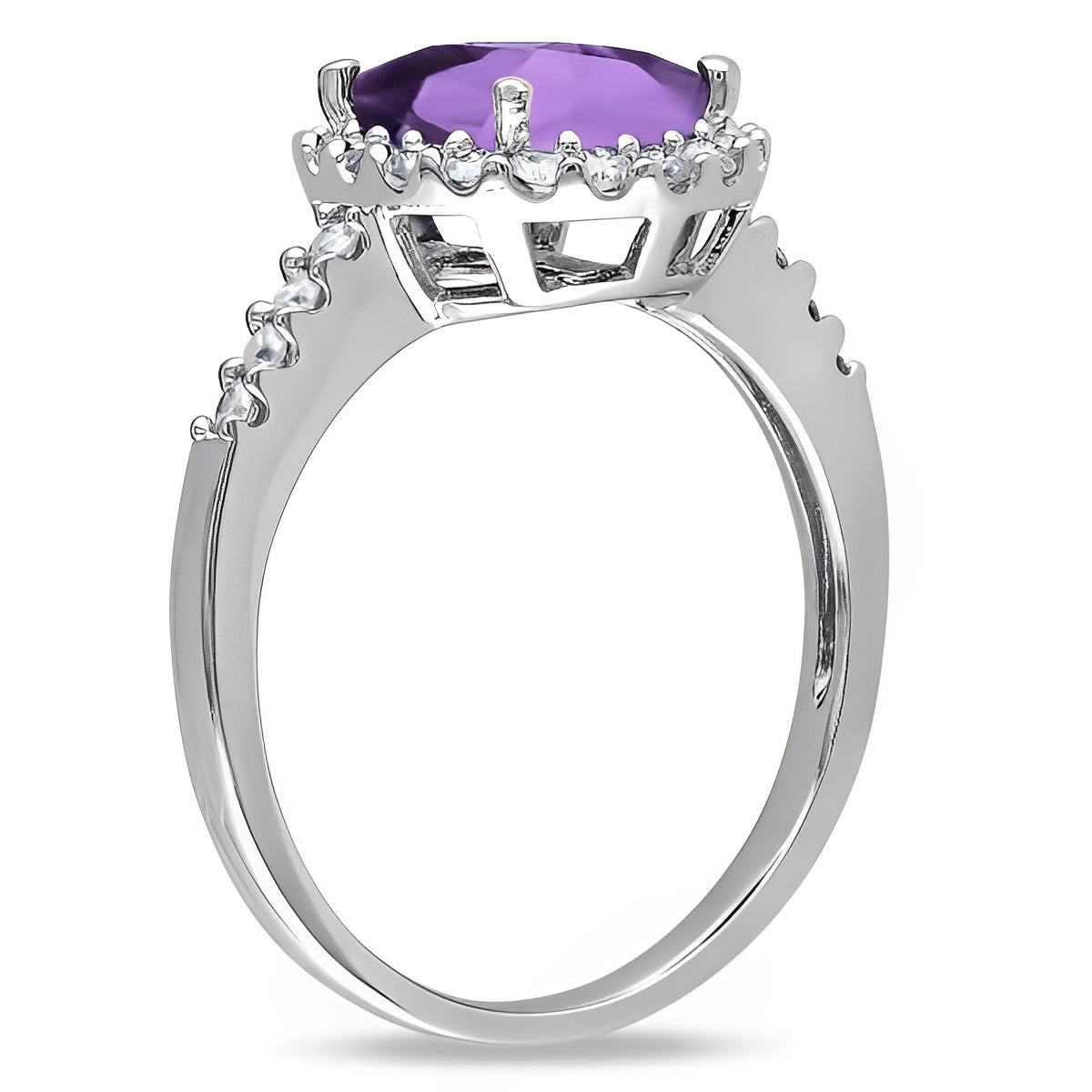 Halo Diamond & Oval Amethyst Ring in 14k White Gold (2.82ct) Front View