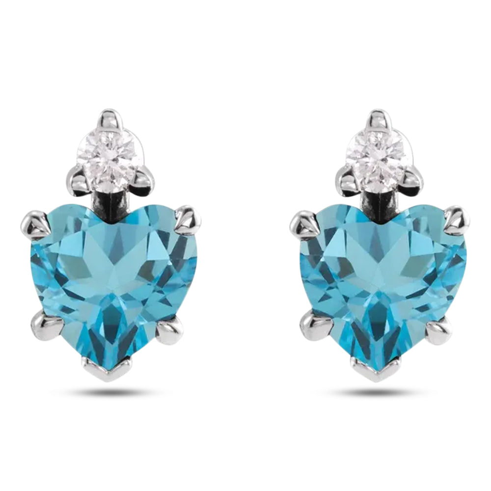 Diamond & Blue topaz earrings, studs front view