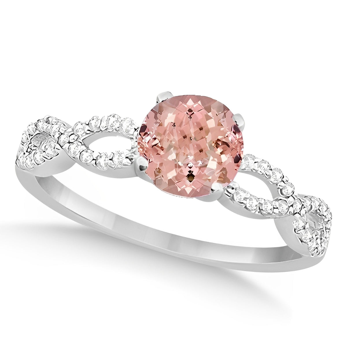 Infinity Diamond & Morganite Ring Bridal Set in 14k White Gold (1.69ct) Top View 2