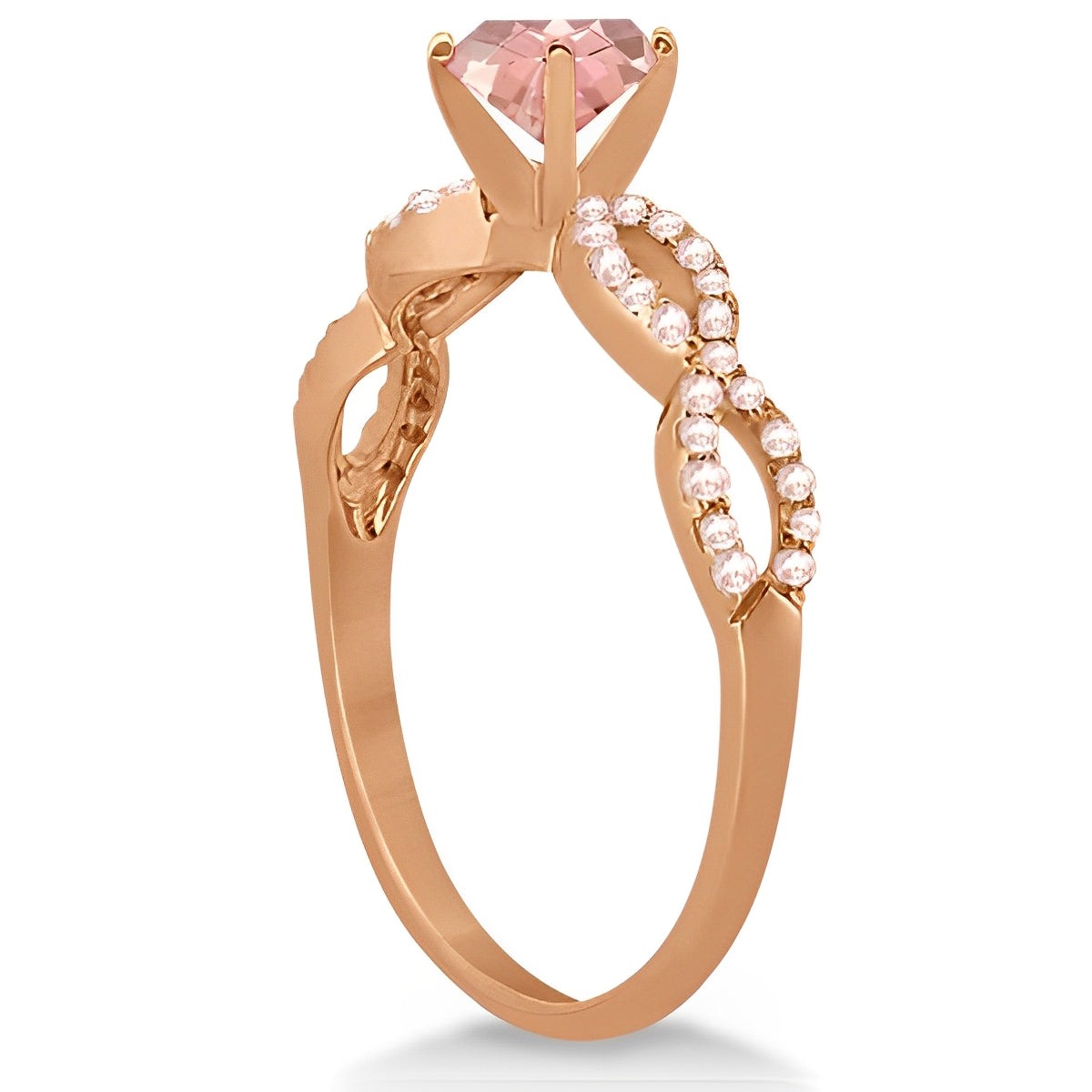 Infinity Diamond & Morganite Ring in 14k Rose Gold (1.45ct) Side View