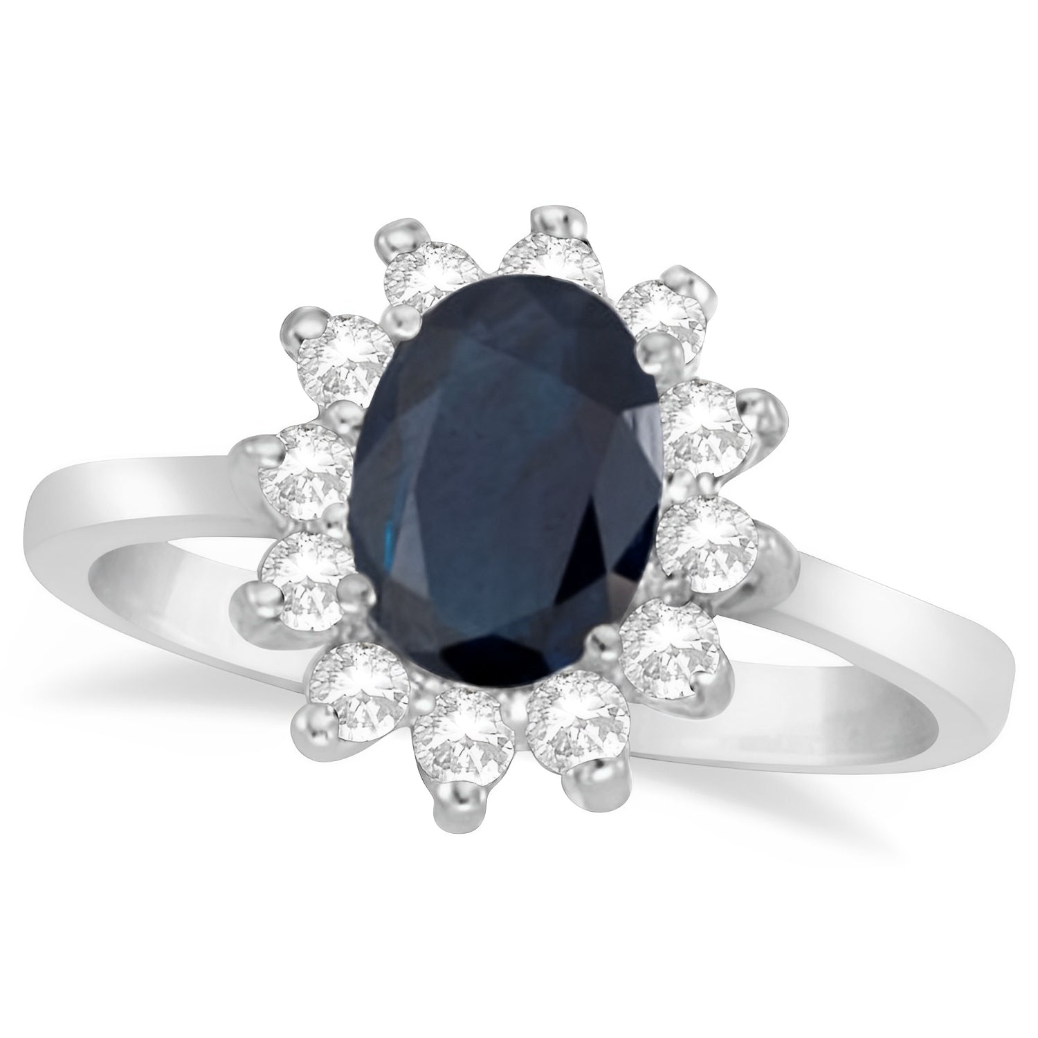 Lady Diana Diamond & Blue Sapphire Ring in 14k White Gold (2.10ct) Top View