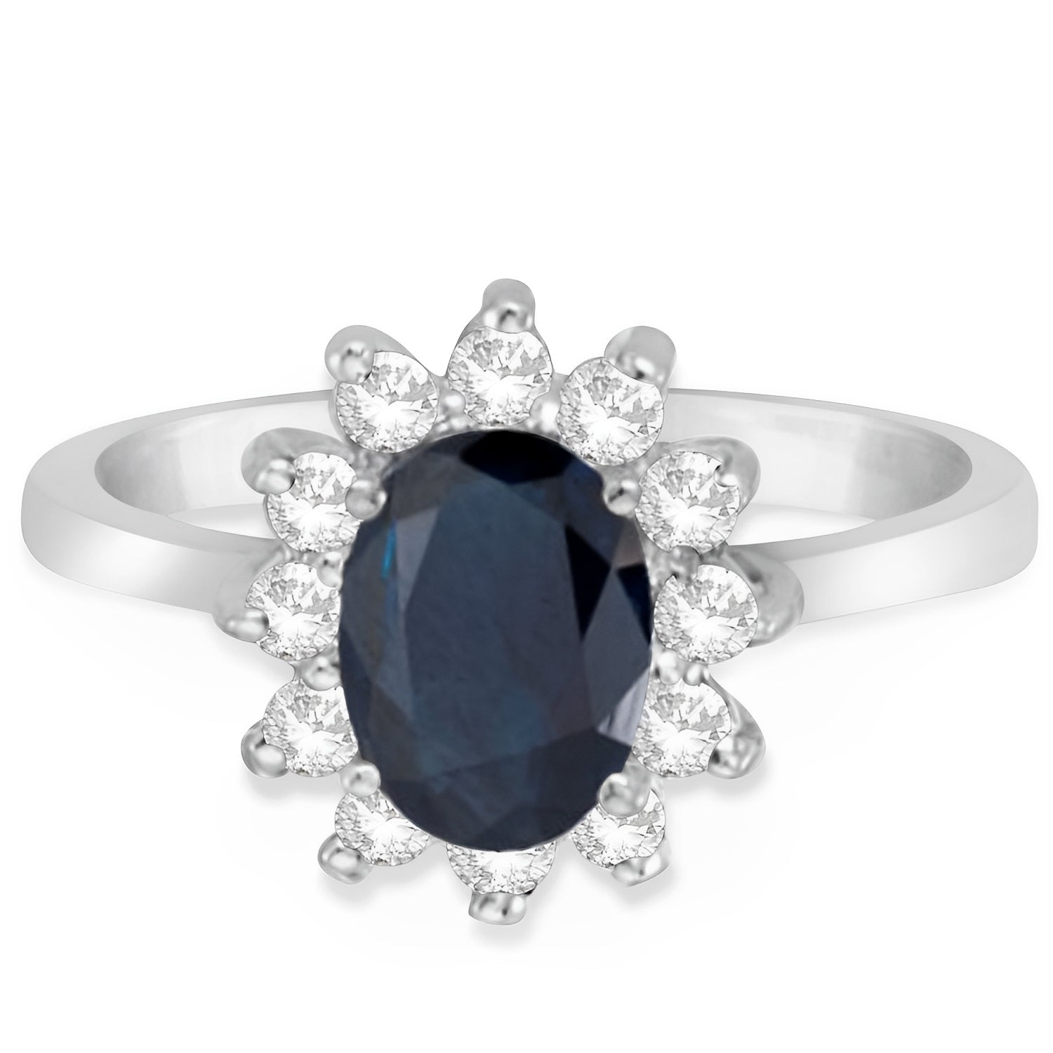 Lady Diana Diamond & Blue Sapphire Ring in 14k White Gold (2.10ct) Flat View