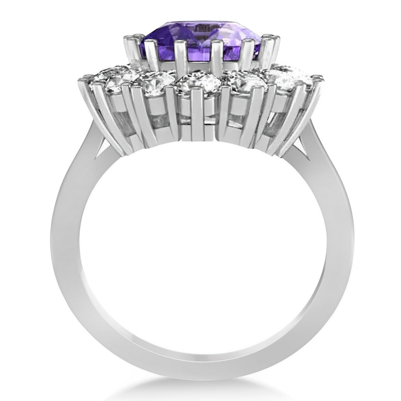 Lady Diana Halo Diamond & Oval Amethyst Ring in 14k White Gold Front View