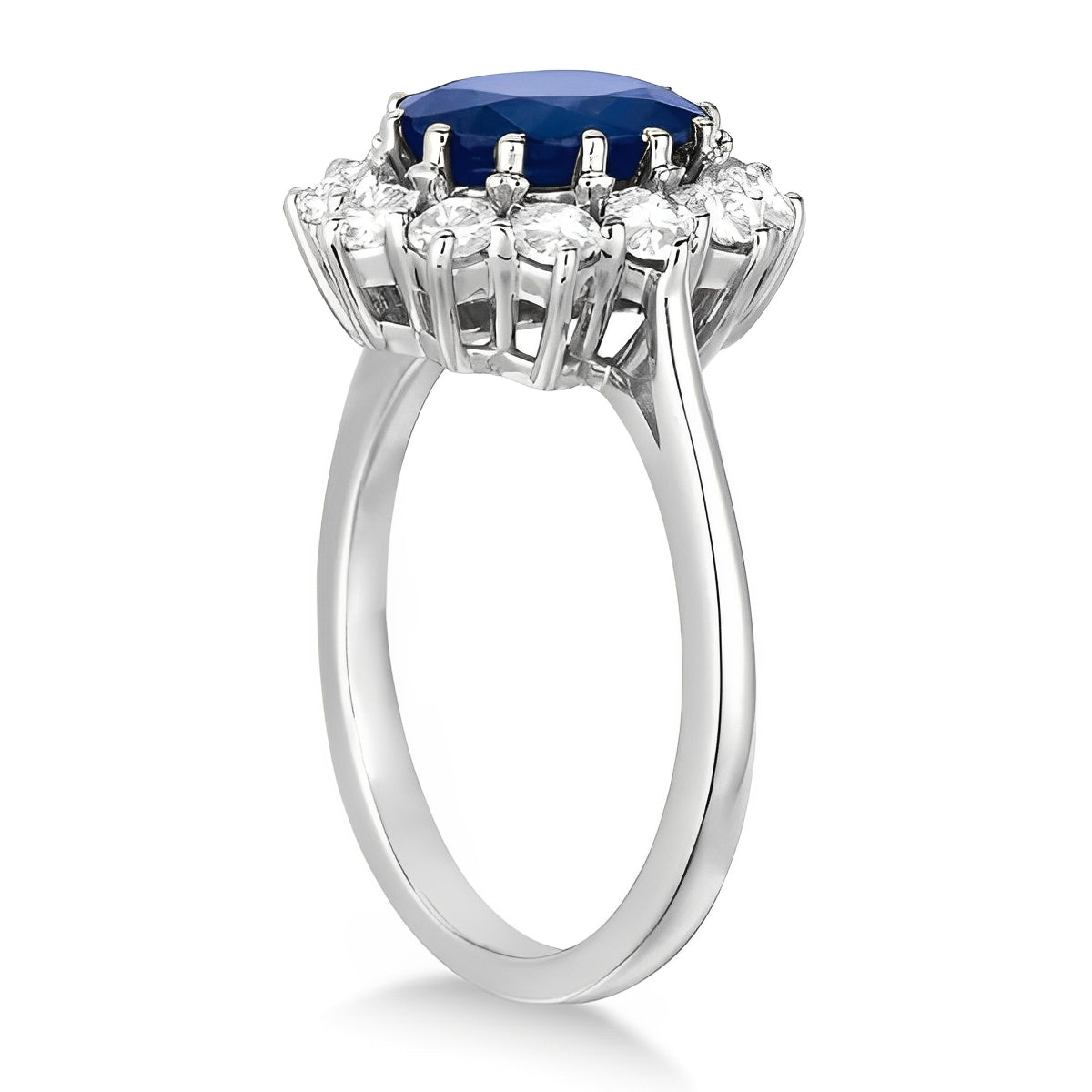 Lady Diana Diamond & Blue Sapphire Ring in 14k White Gold (3.60ct) Side View