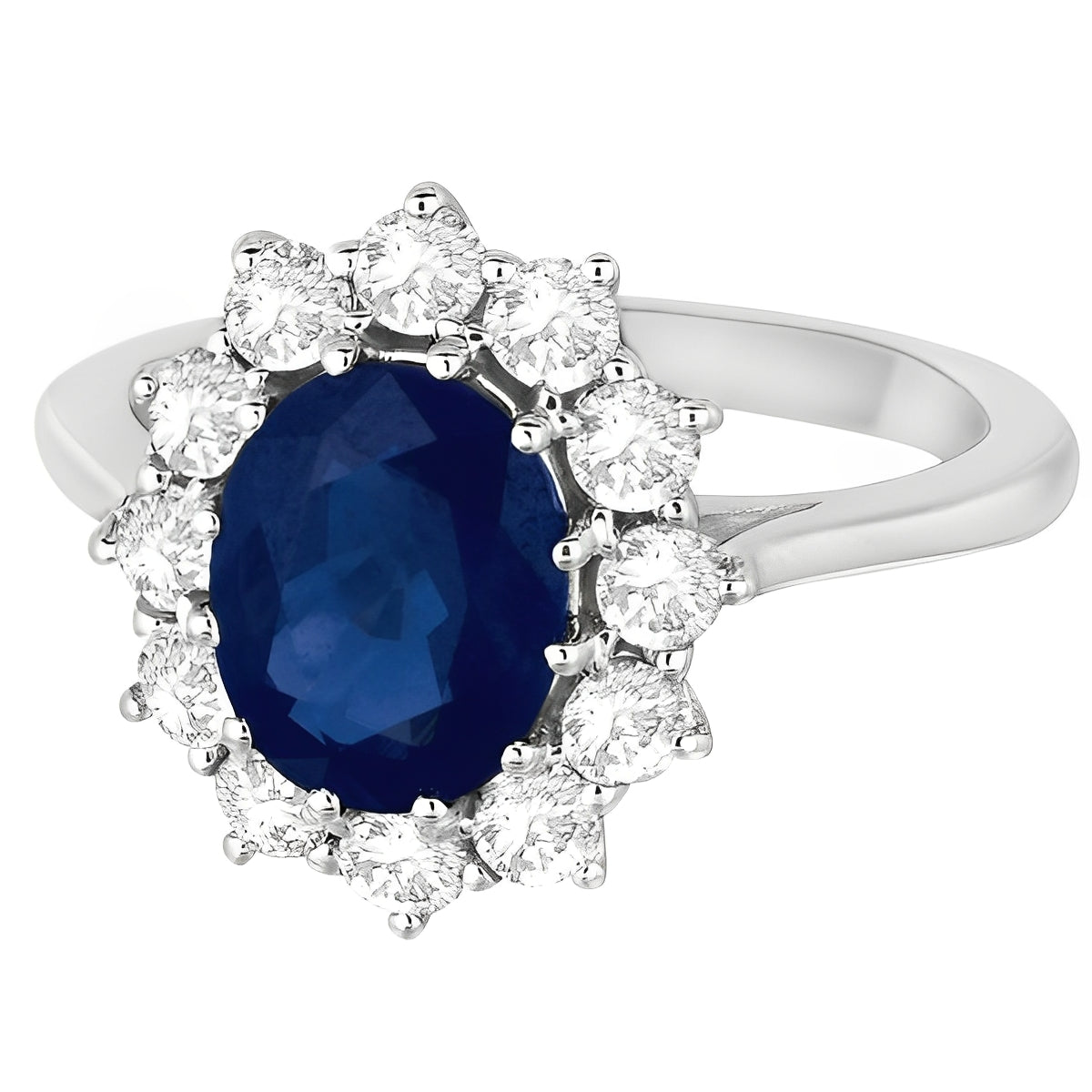 Lady Diana Diamond & Blue Sapphire Ring in 14k White Gold (3.60ct) Flat View