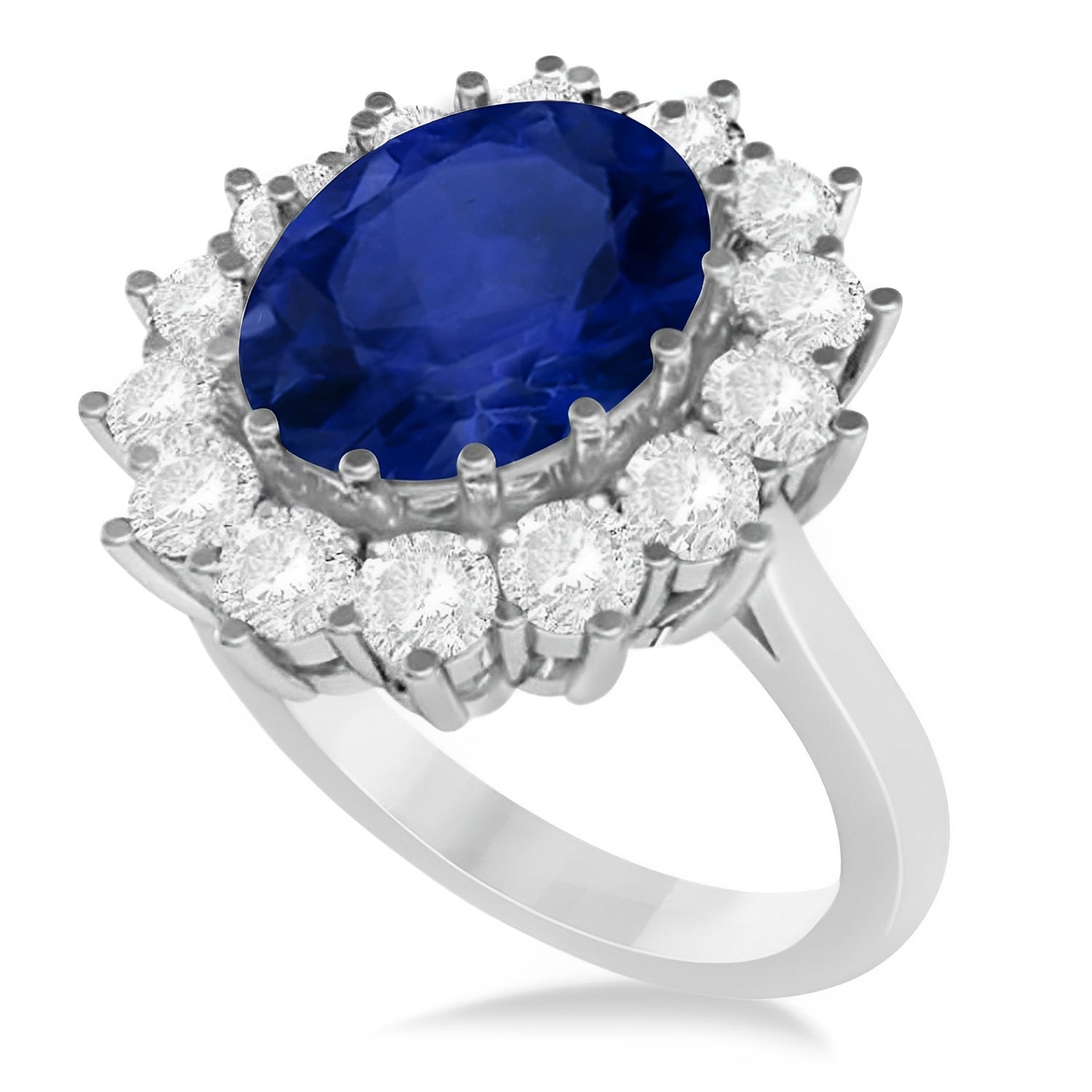 Lady Diana Diamond & Blue Sapphire Ring in 14k White Gold (5.40ct) Top View