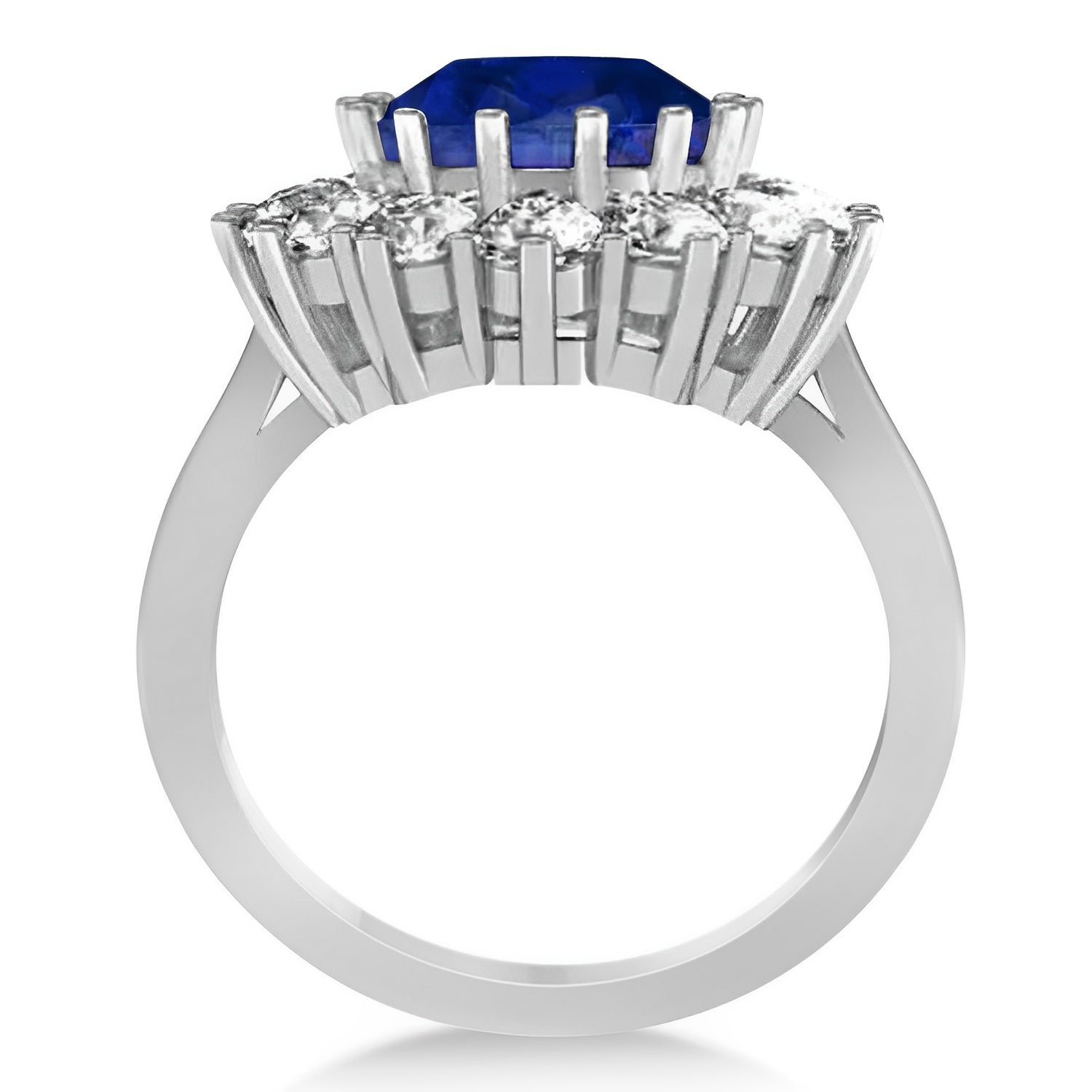 Lady Diana Diamond & Blue Sapphire Ring in 14k White Gold (5.40ct) Front View