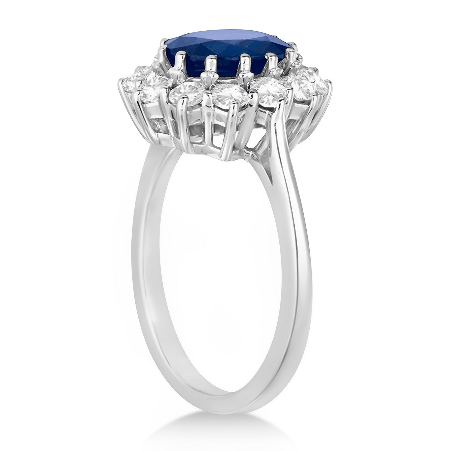 Lady Diana Diamond & Blue Sapphire Ring in 14k White Gold (5.40ct) Side View