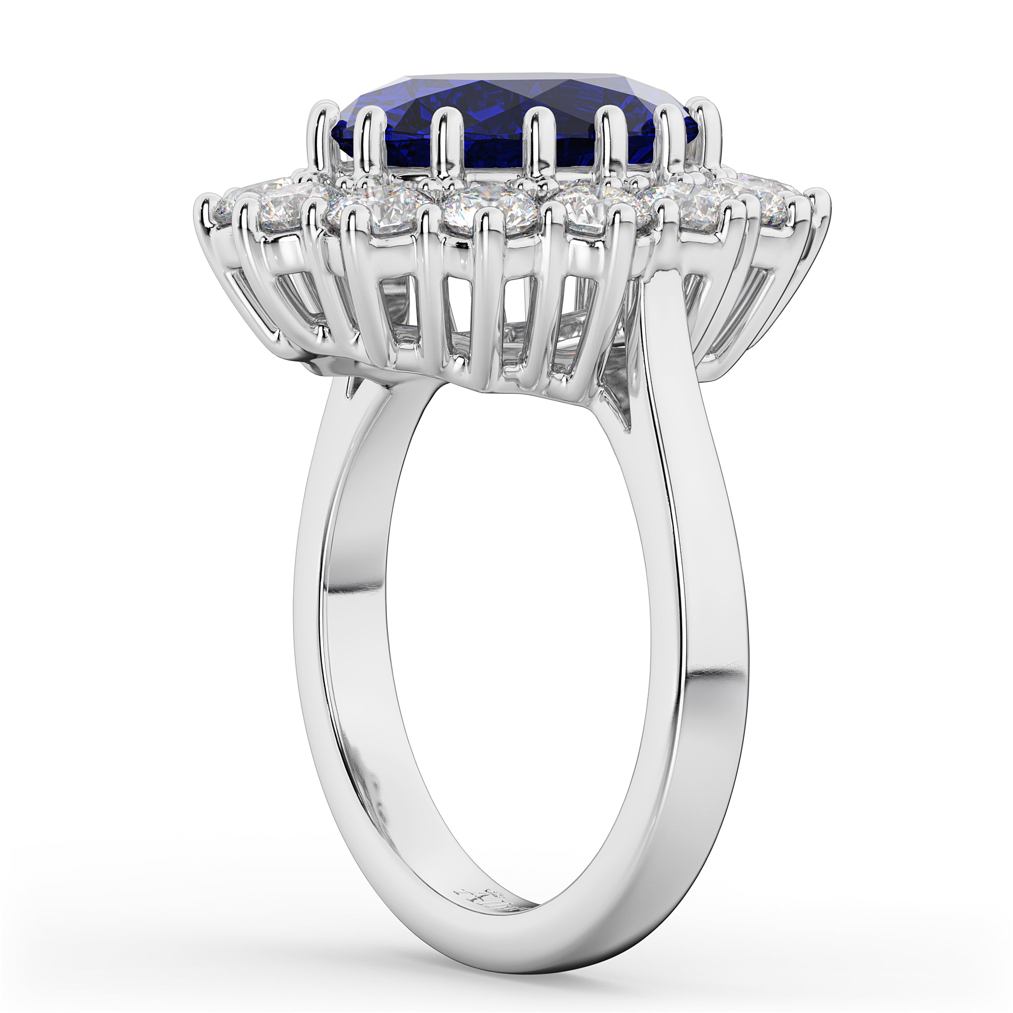 Lady Diana Diamond & Blue Sapphire Ring in 14k White Gold (6.40ct) Side View
