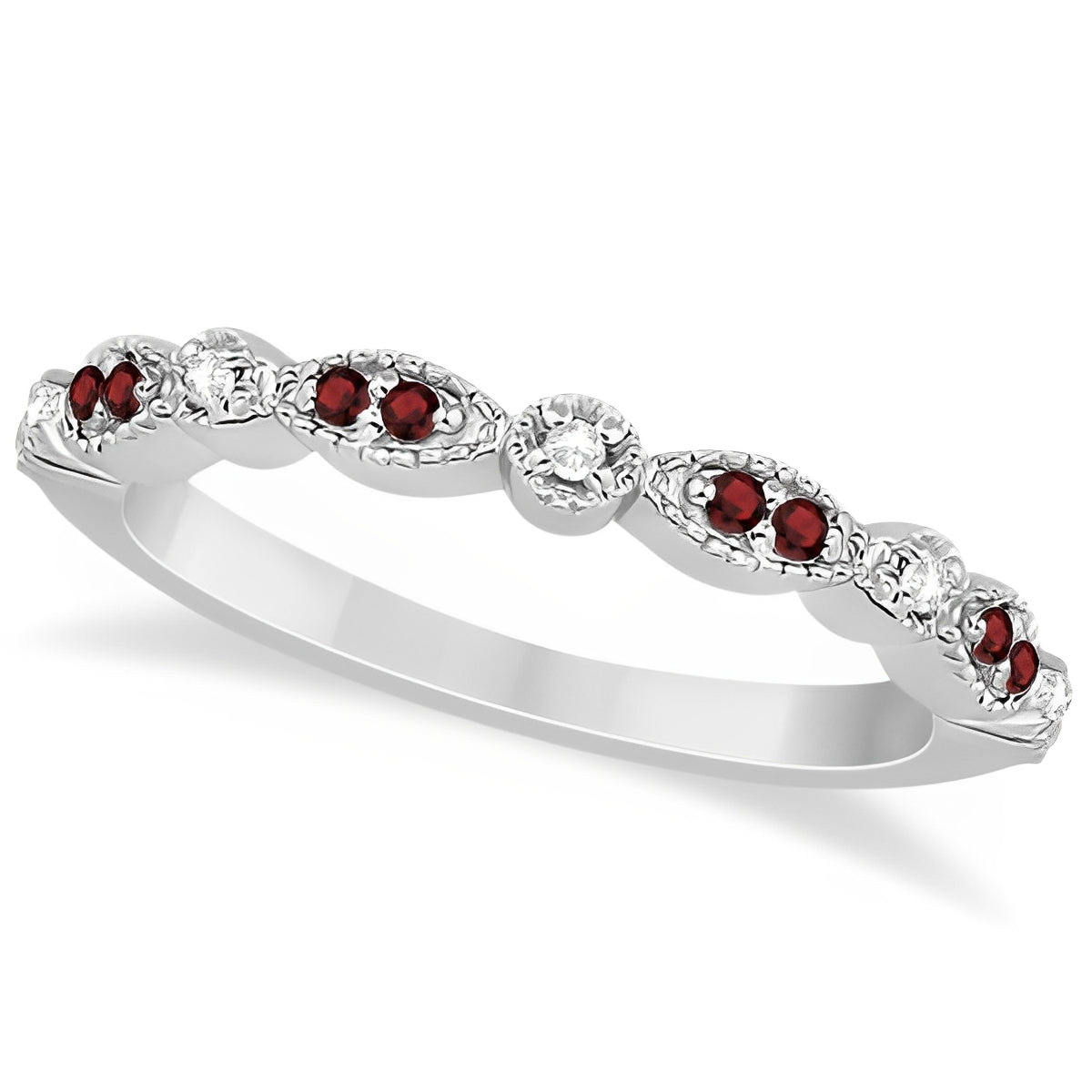 Marquise & Dot Diamond and Garnet Ring in 14k White Gold (0.25ct) Top View