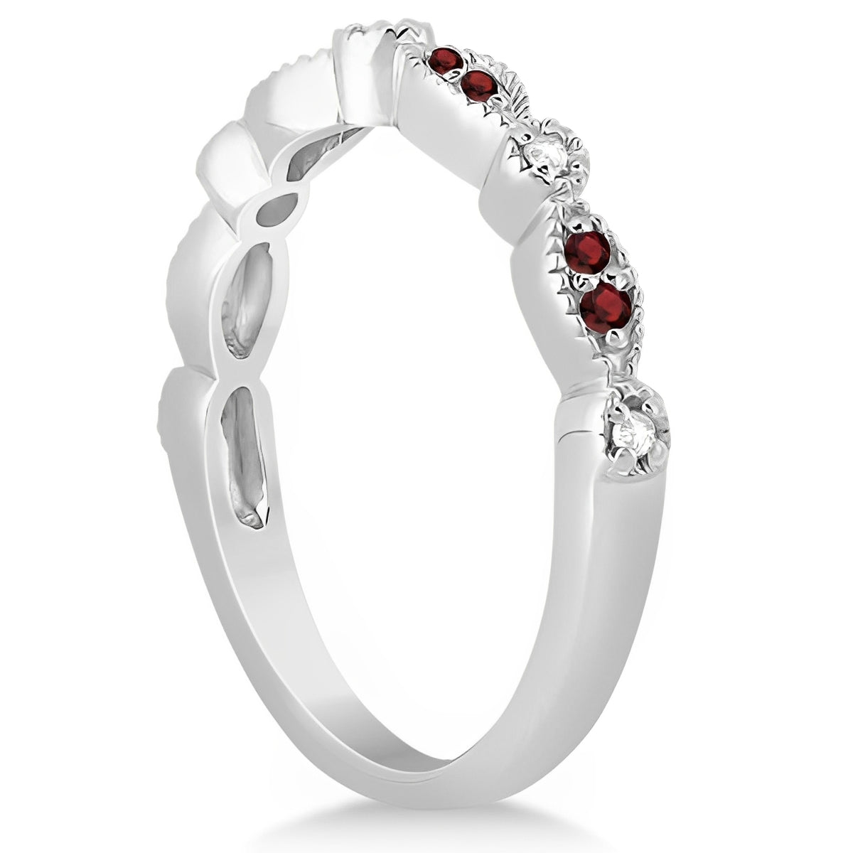 Marquise & Dot Diamond and Garnet Ring in 14k White Gold (0.25ct) Side View