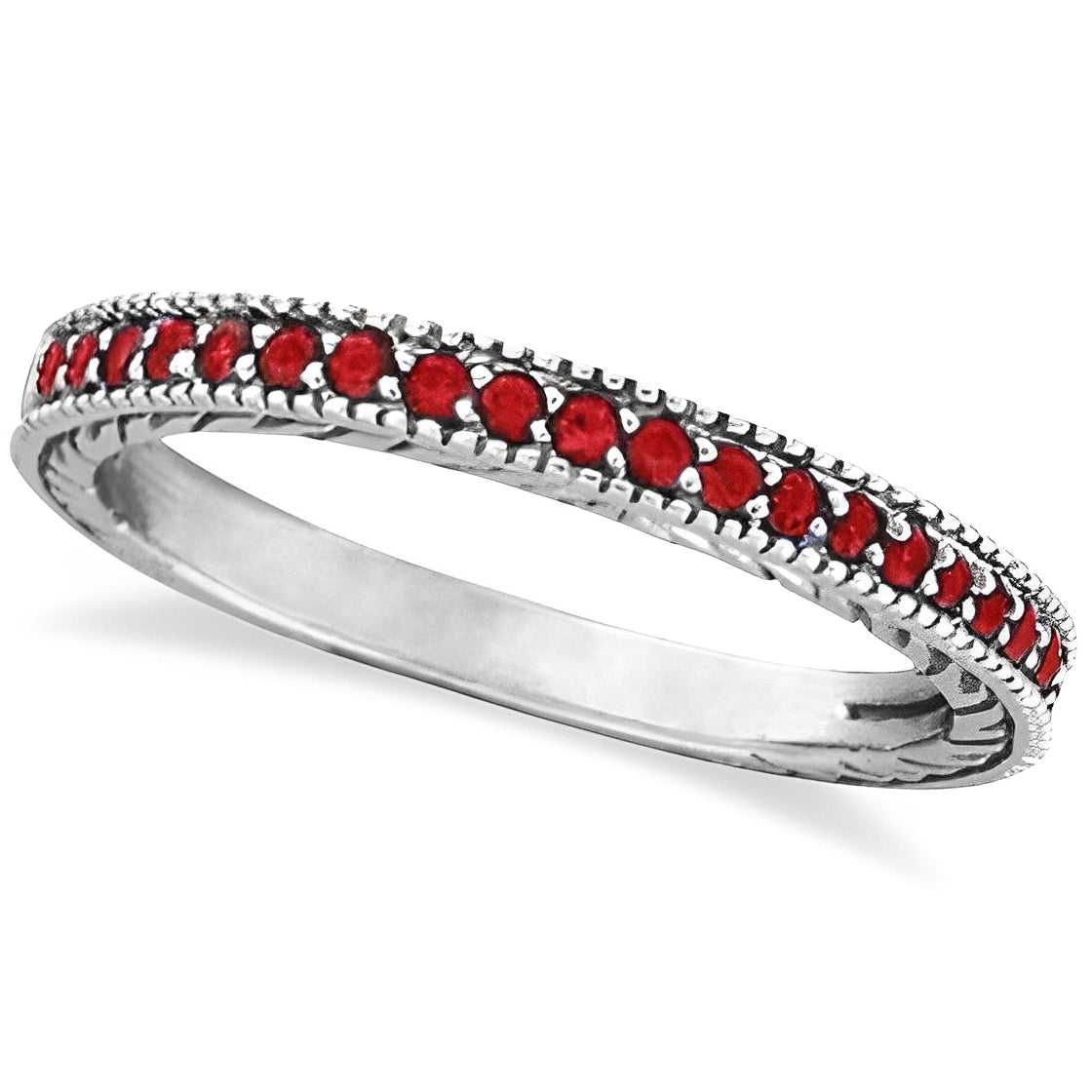 Milgrain Edge Stackable Garnet Ring in 14k White Gold (0.25ct) Top View